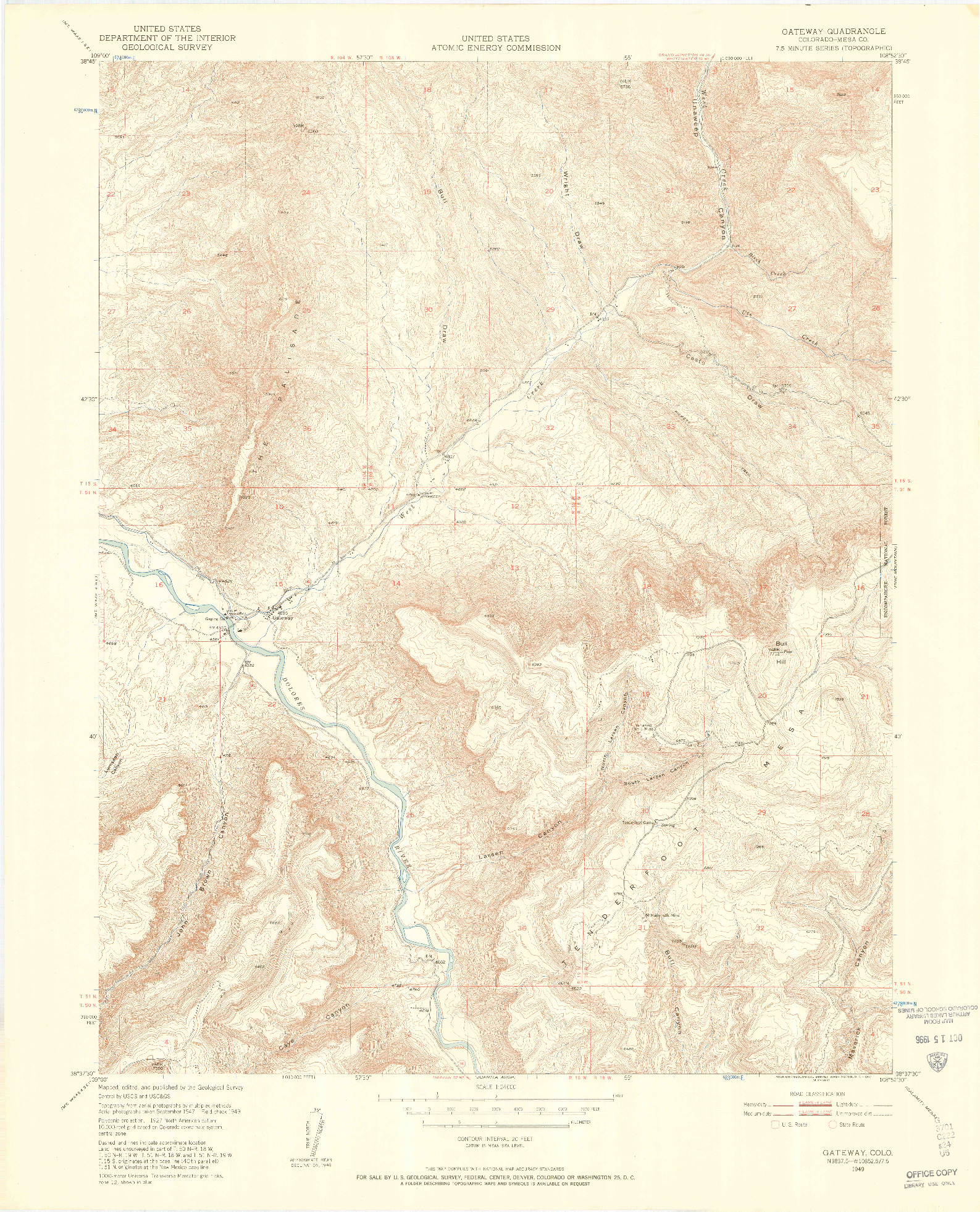 USGS 1:24000-SCALE QUADRANGLE FOR GATEWAY, CO 1949