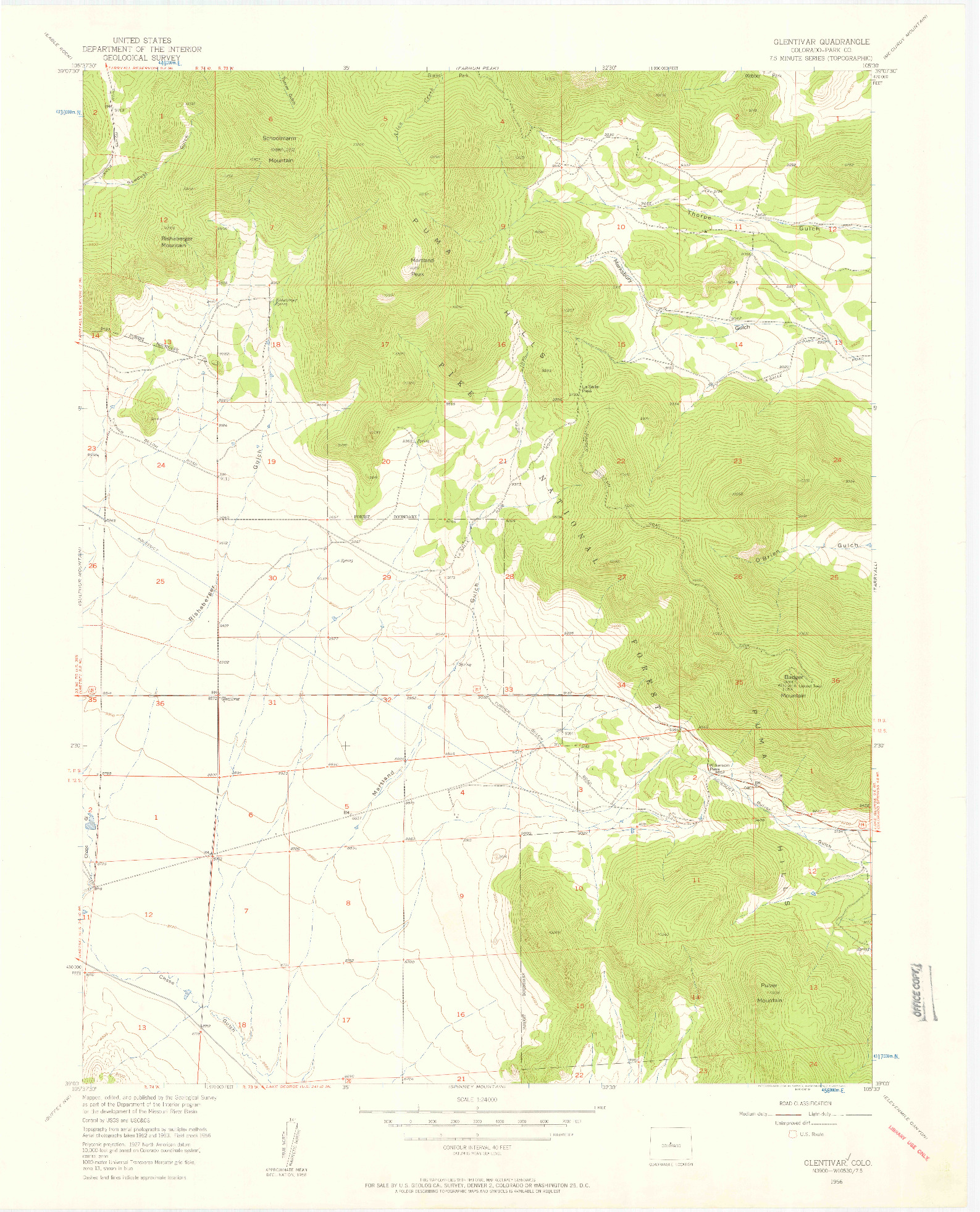 USGS 1:24000-SCALE QUADRANGLE FOR GLENTIVAR, CO 1956