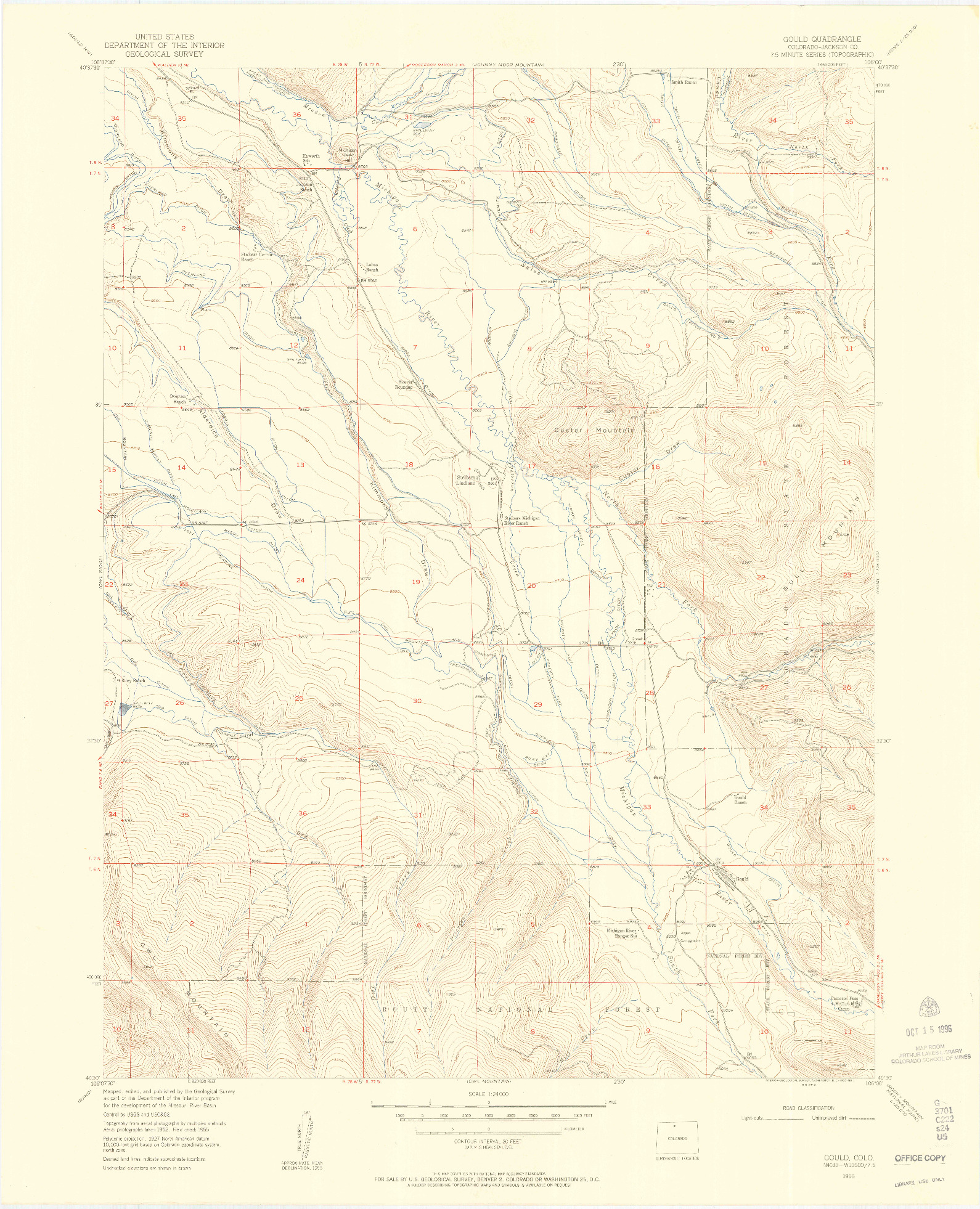 USGS 1:24000-SCALE QUADRANGLE FOR GOULD, CO 1955