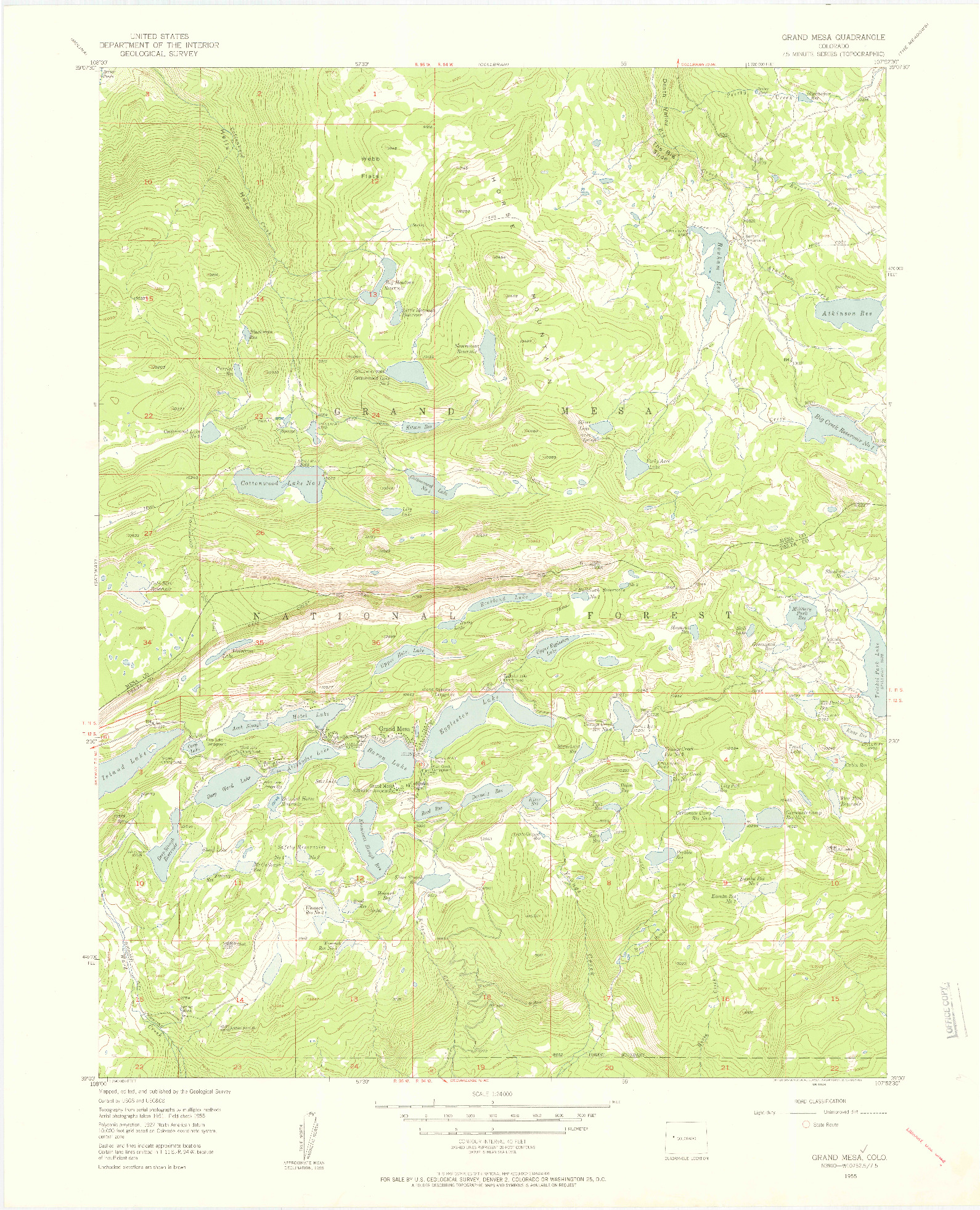 USGS 1:24000-SCALE QUADRANGLE FOR GRAND MESA, CO 1955