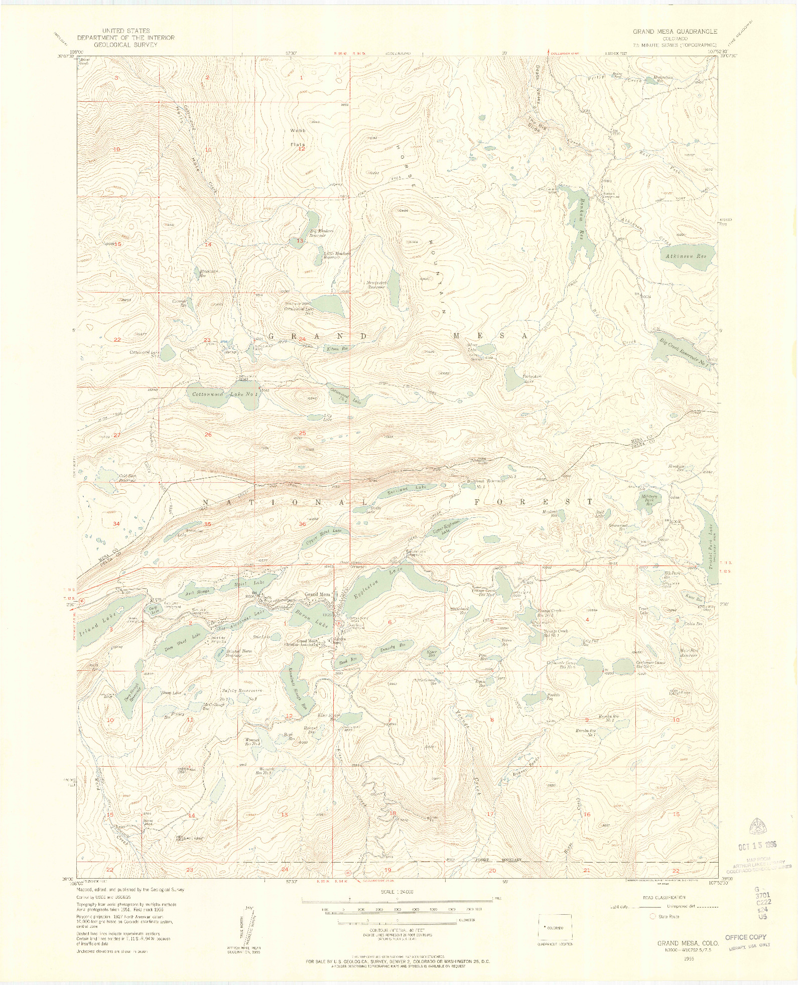 USGS 1:24000-SCALE QUADRANGLE FOR GRAND MESA, CO 1955