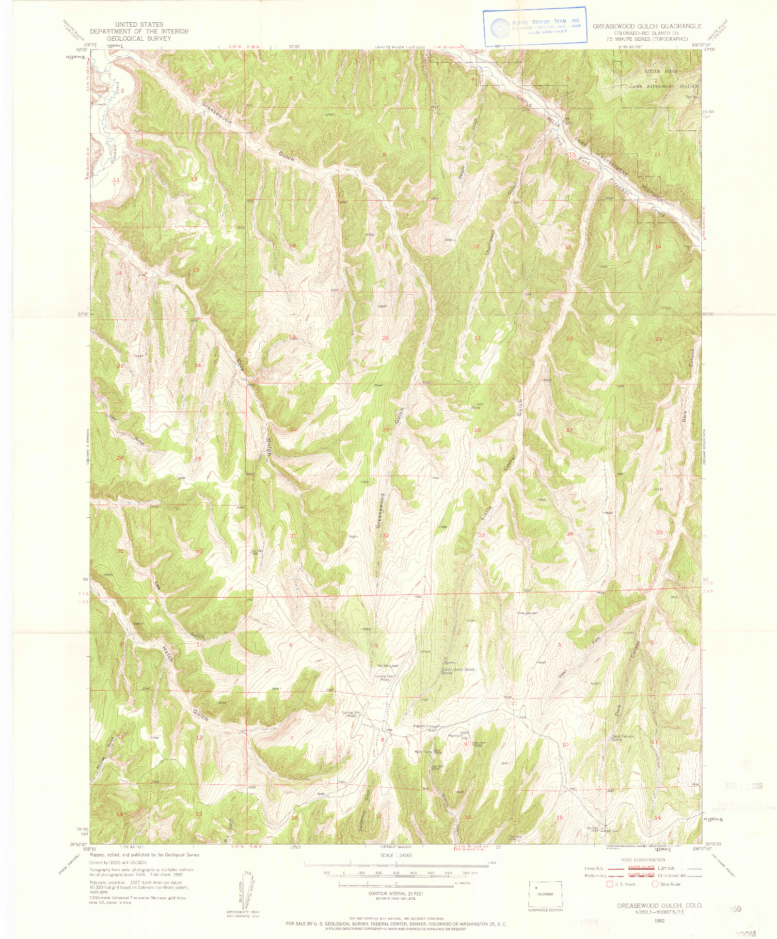 USGS 1:24000-SCALE QUADRANGLE FOR GREASEWOOD GULCH, CO 1952