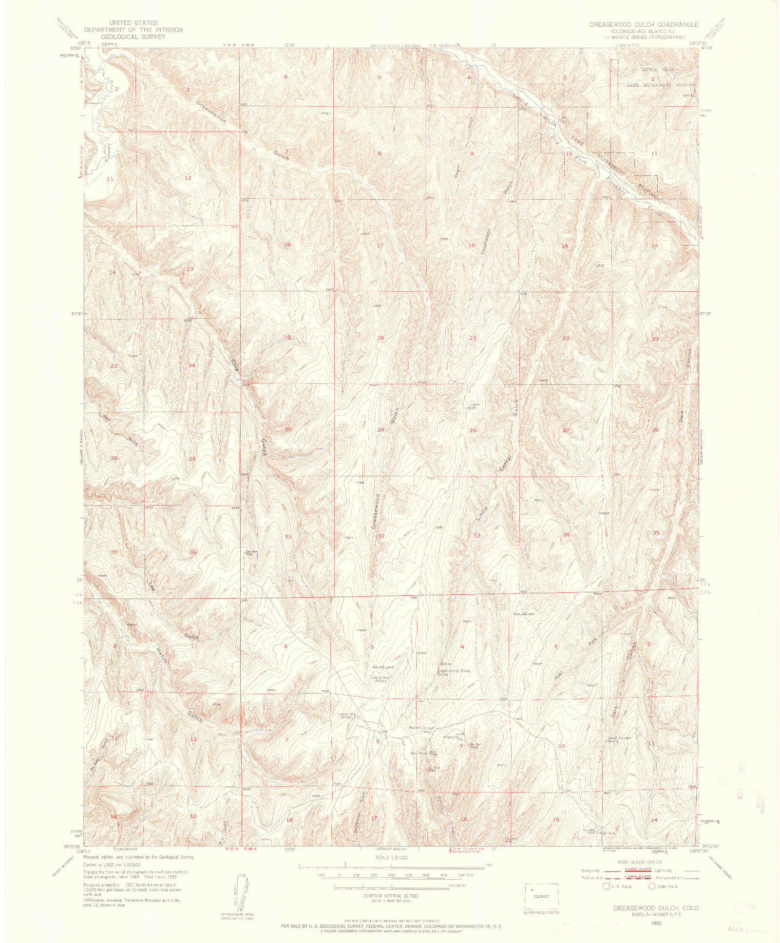 USGS 1:24000-SCALE QUADRANGLE FOR GREASEWOOD GULCH, CO 1952