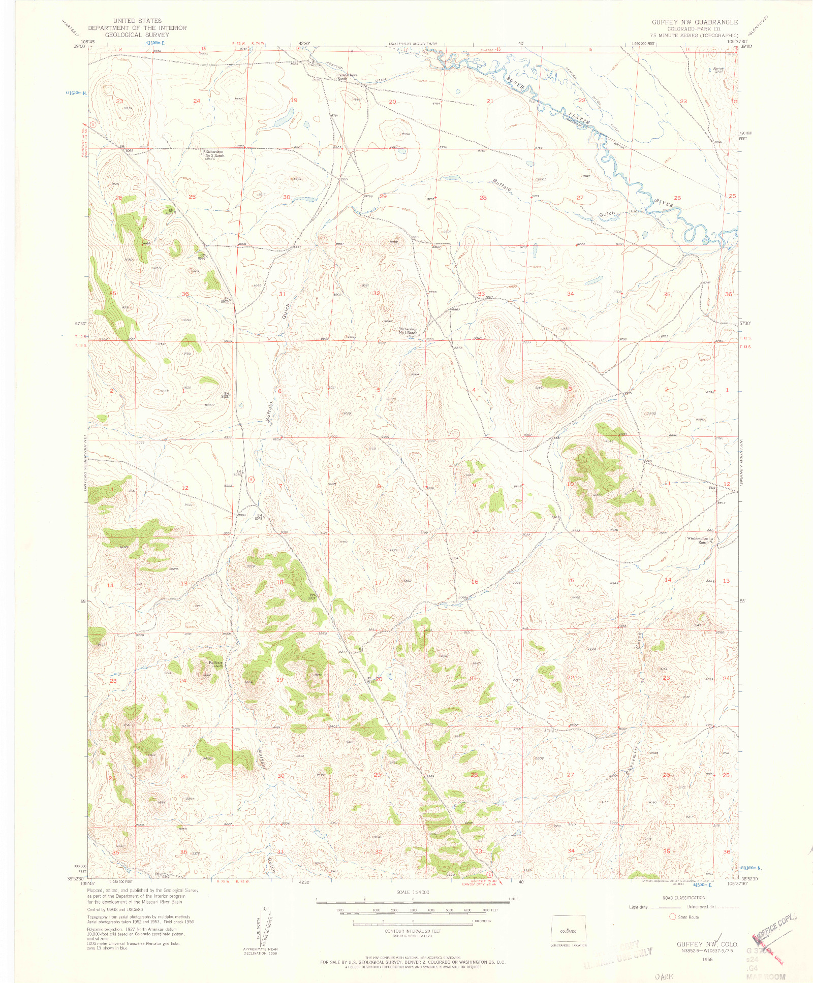 USGS 1:24000-SCALE QUADRANGLE FOR GUFFEY NW, CO 1956