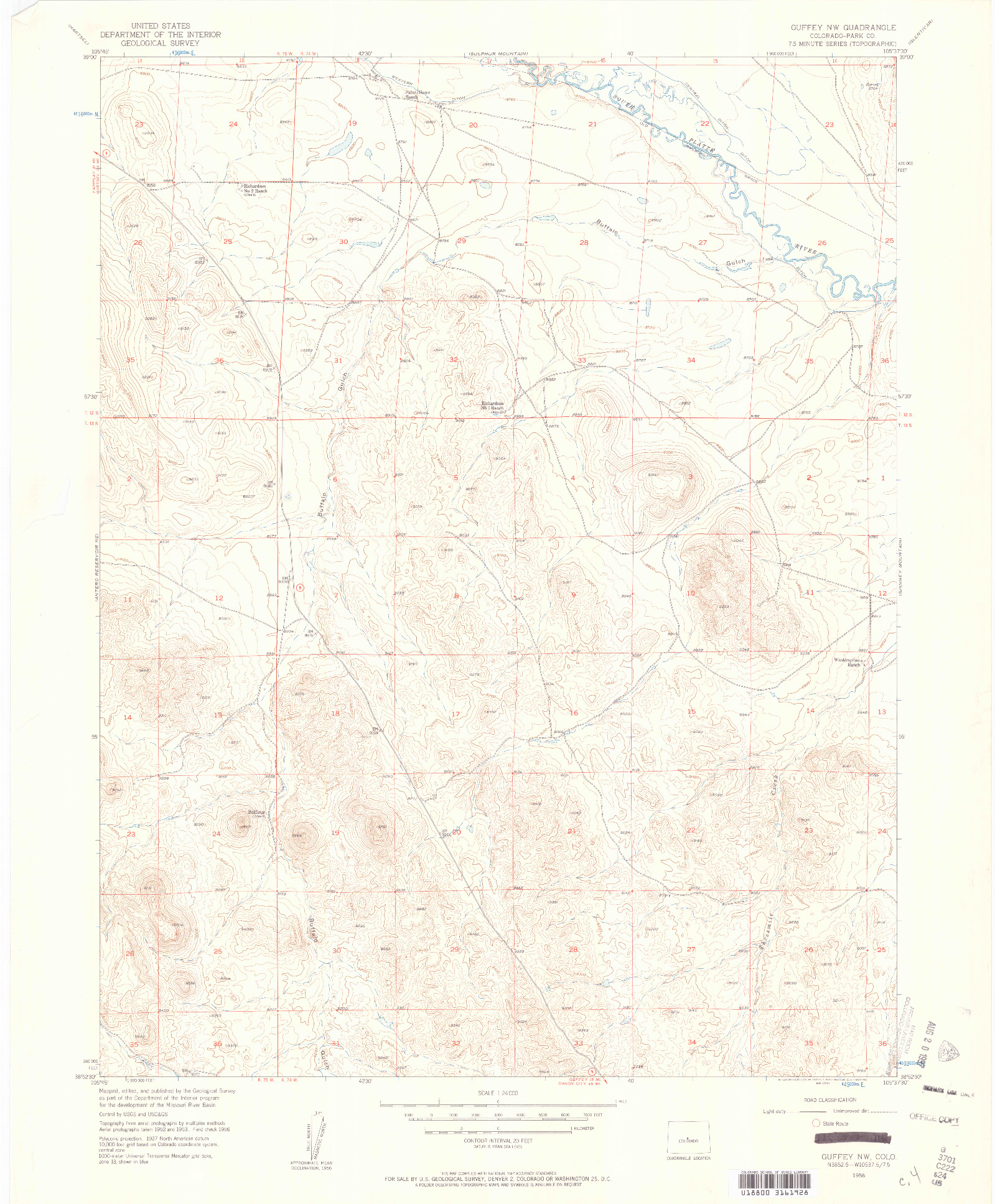 USGS 1:24000-SCALE QUADRANGLE FOR GUFFEY NW, CO 1956