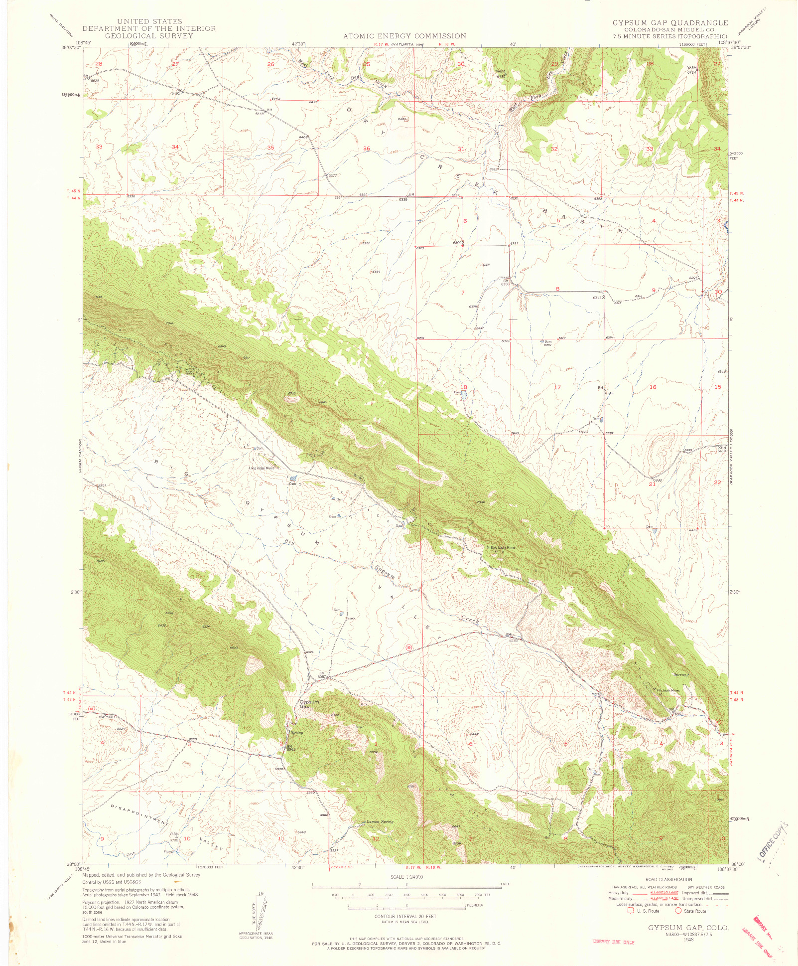 USGS 1:24000-SCALE QUADRANGLE FOR GYPSUM GAP, CO 1948