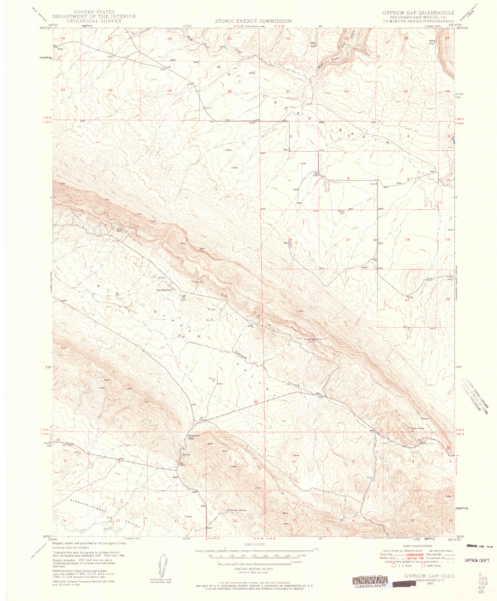 USGS 1:24000-SCALE QUADRANGLE FOR GYPSUM GAP, CO 1948