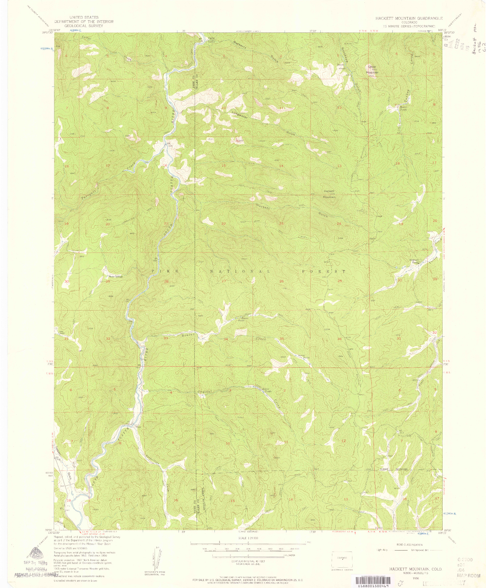 USGS 1:24000-SCALE QUADRANGLE FOR HACKETT MOUNTAIN, CO 1956