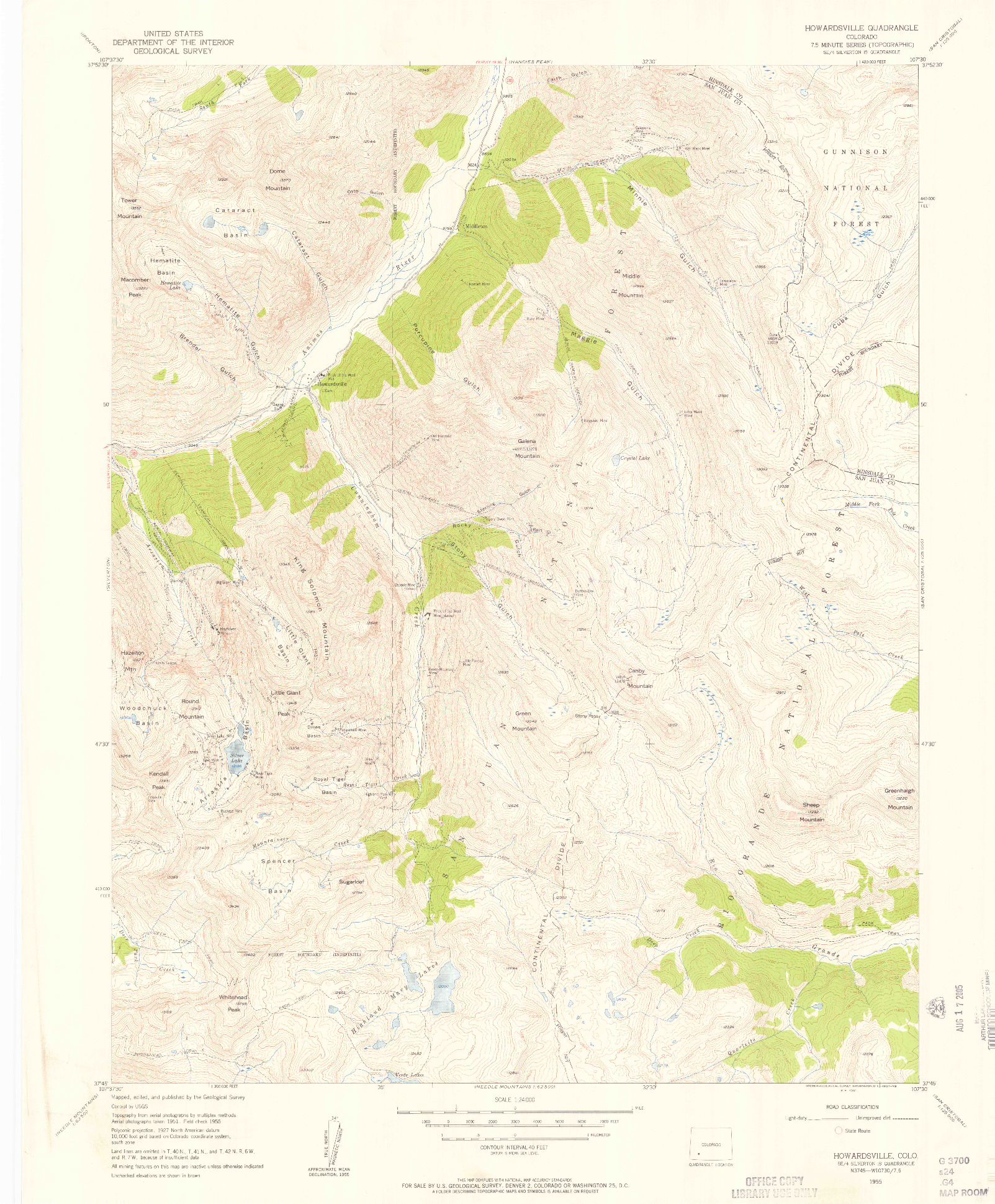 USGS 1:24000-SCALE QUADRANGLE FOR HOWARDSVILLE, CO 1955