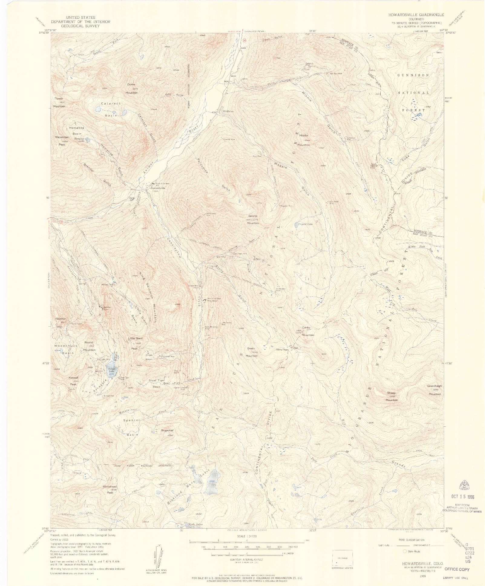 USGS 1:24000-SCALE QUADRANGLE FOR HOWARDSVILLE, CO 1955