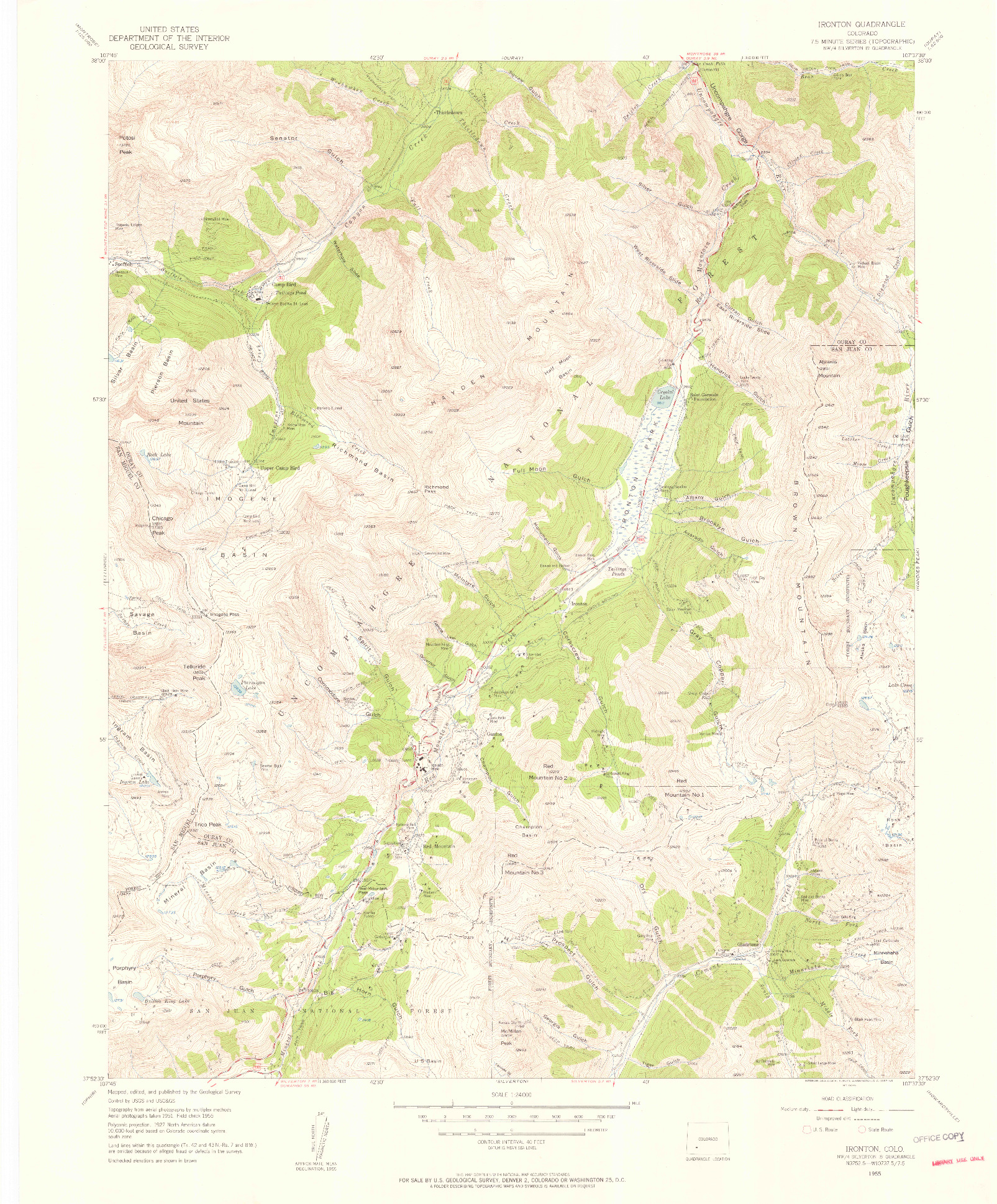 USGS 1:24000-SCALE QUADRANGLE FOR IRONTON, CO 1955