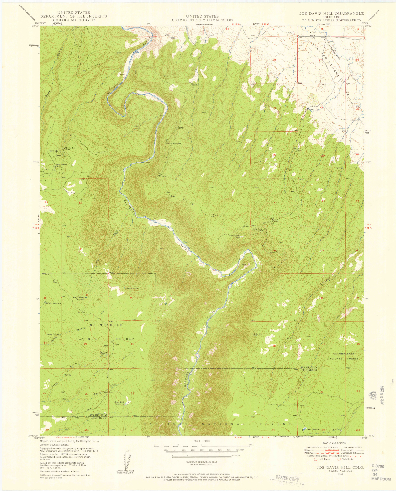 USGS 1:24000-SCALE QUADRANGLE FOR JOE DAVIS HILL, CO 1949