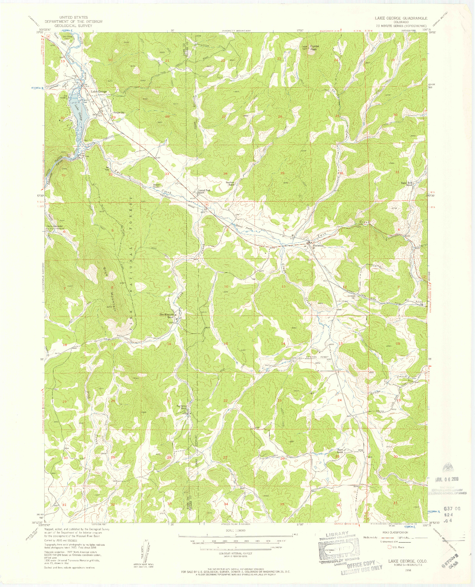 USGS 1:24000-SCALE QUADRANGLE FOR LAKE GEORGE, CO 1956