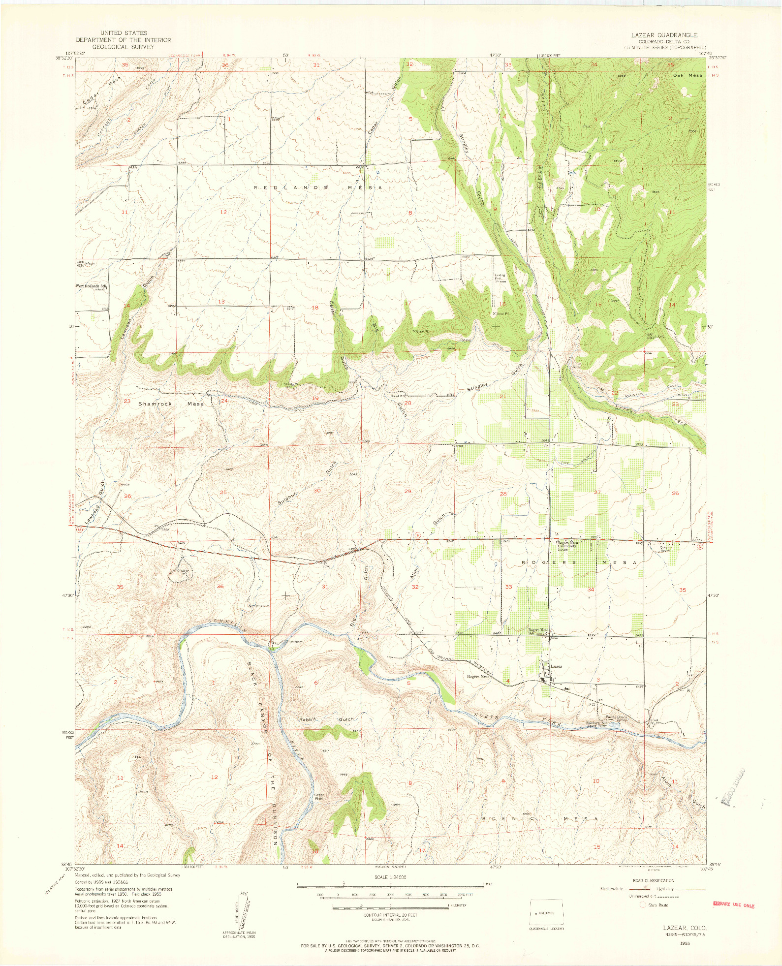 USGS 1:24000-SCALE QUADRANGLE FOR LAZEAR, CO 1955