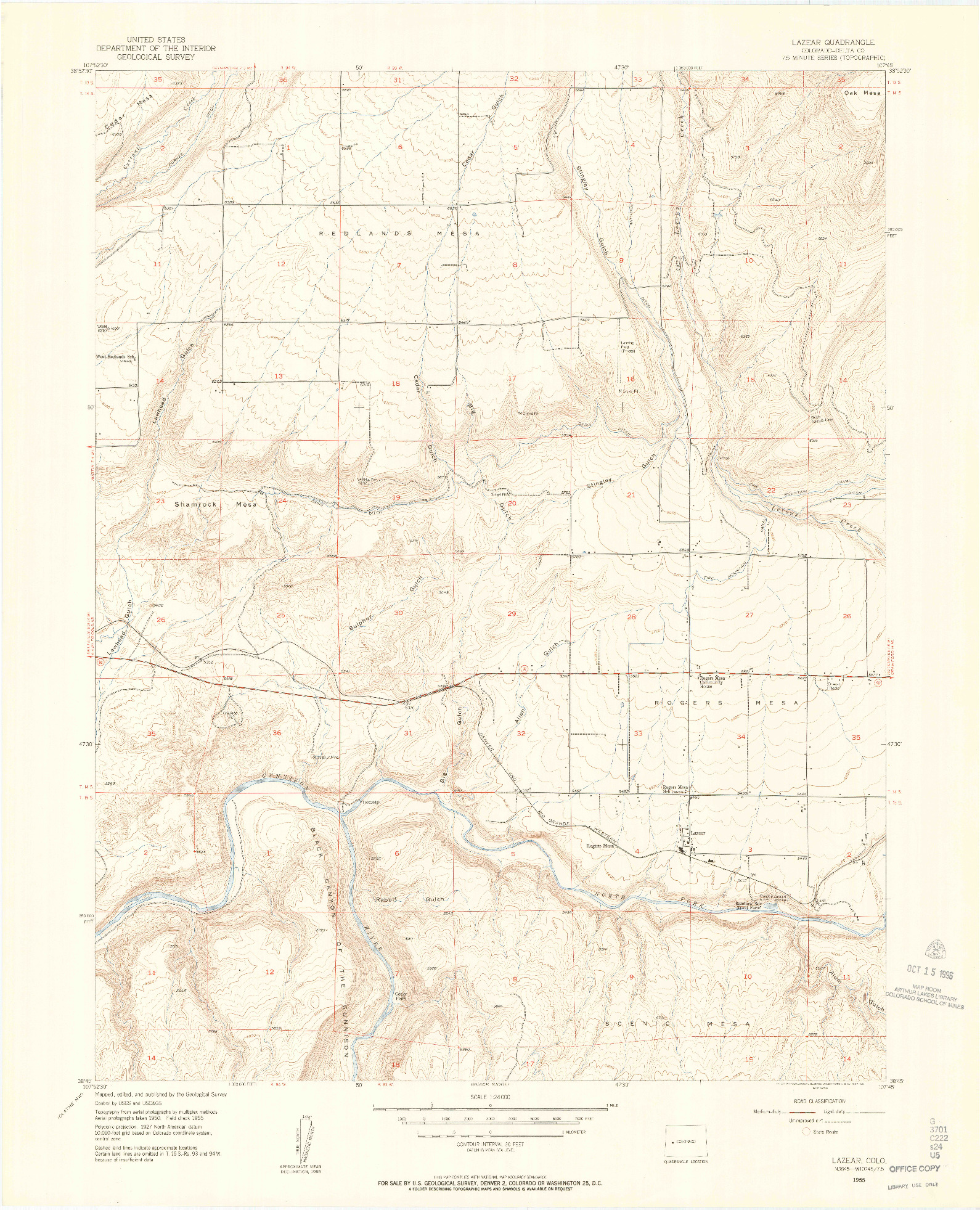 USGS 1:24000-SCALE QUADRANGLE FOR LAZEAR, CO 1955