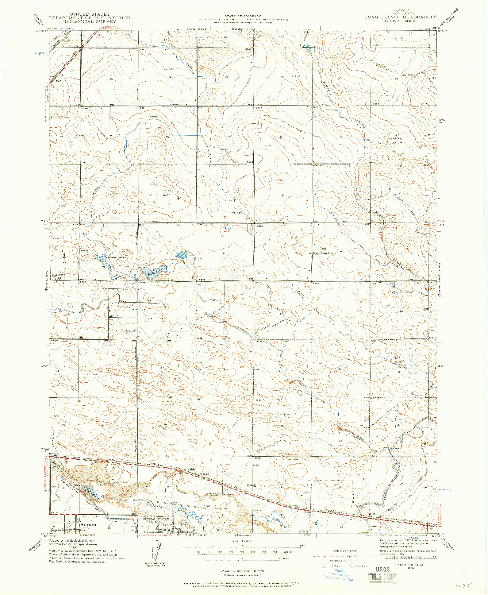 USGS 1:24000-SCALE QUADRANGLE FOR LONG BRANCH, CO 1938