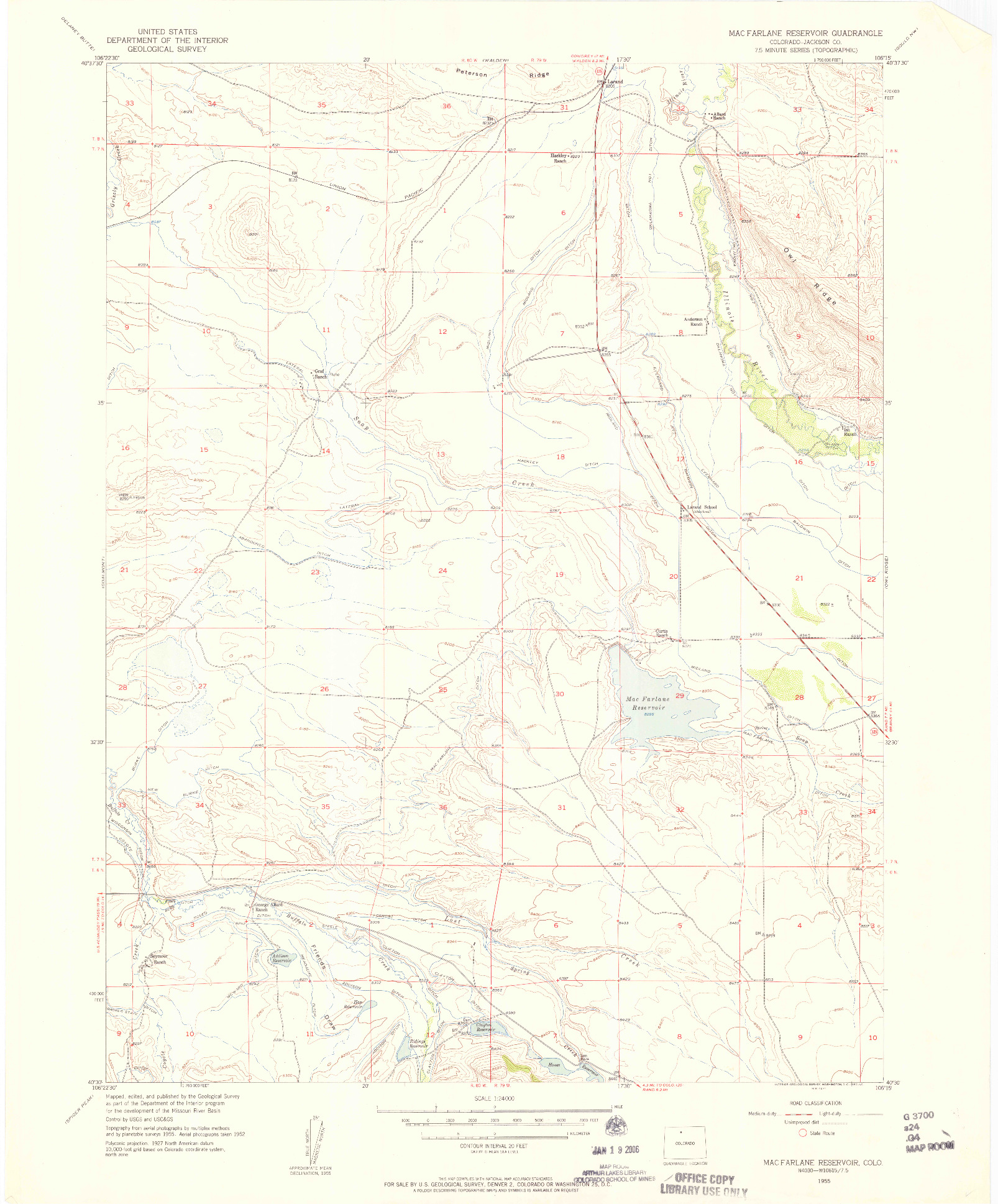 USGS 1:24000-SCALE QUADRANGLE FOR MAC FARLANE RESERVOIR, CO 1955