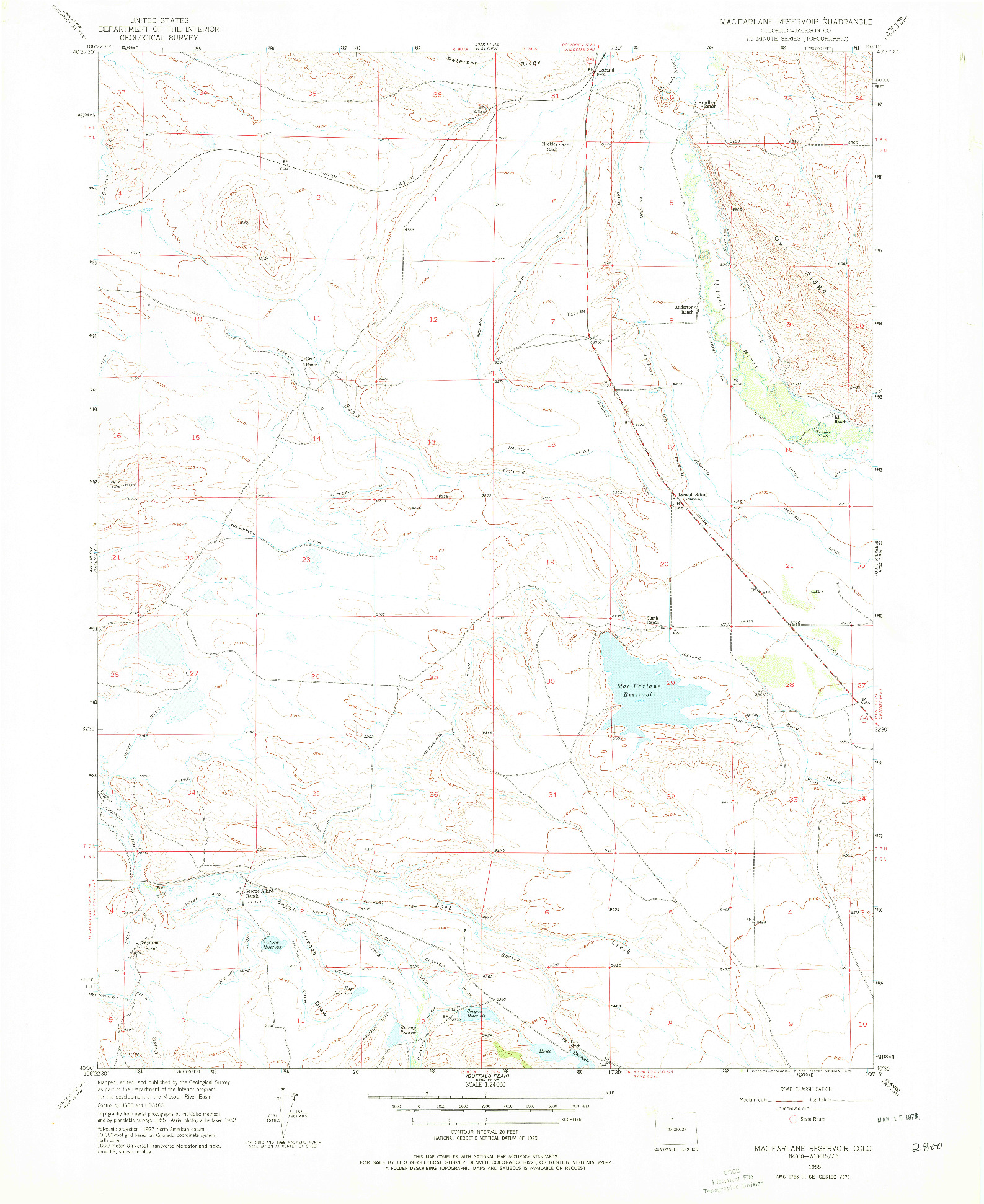 USGS 1:24000-SCALE QUADRANGLE FOR MAC FARLANE RESERVOIR, CO 1955