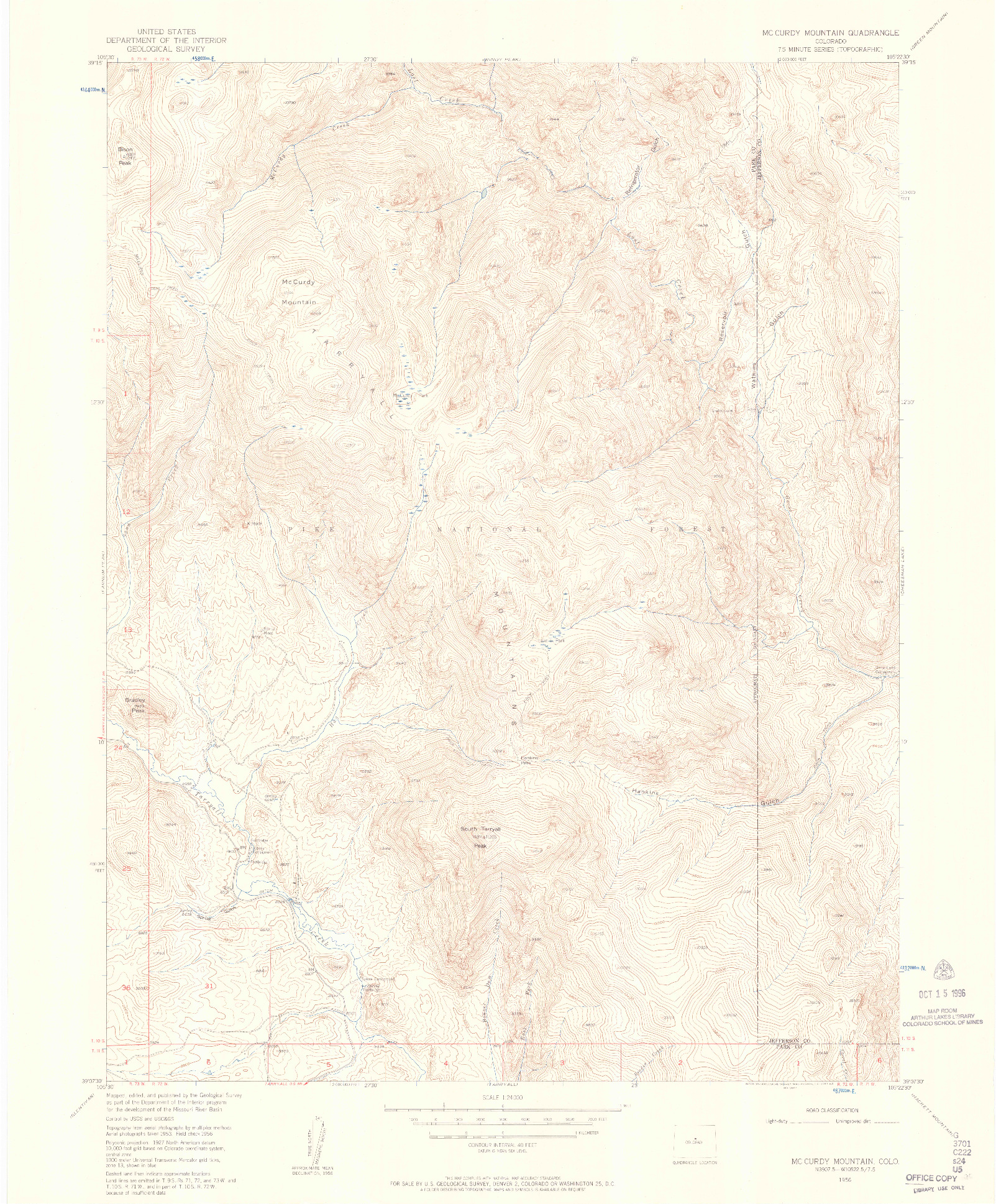 USGS 1:24000-SCALE QUADRANGLE FOR MC CURDY MOUNTAIN, CO 1956