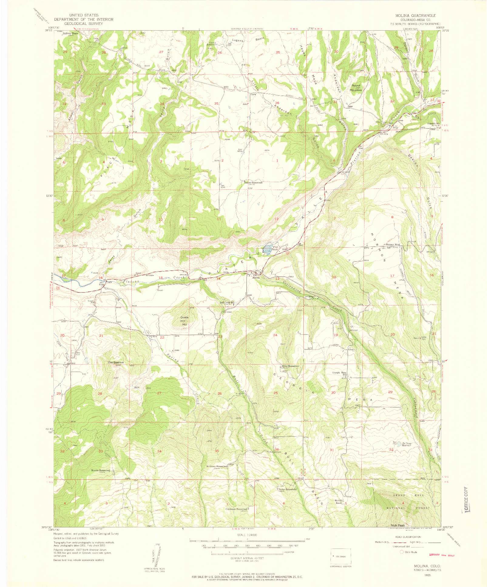 USGS 1:24000-SCALE QUADRANGLE FOR MOLINA, CO 1955