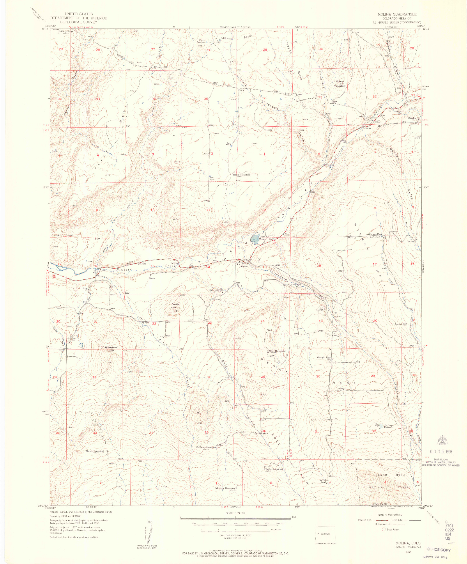 USGS 1:24000-SCALE QUADRANGLE FOR MOLINA, CO 1955