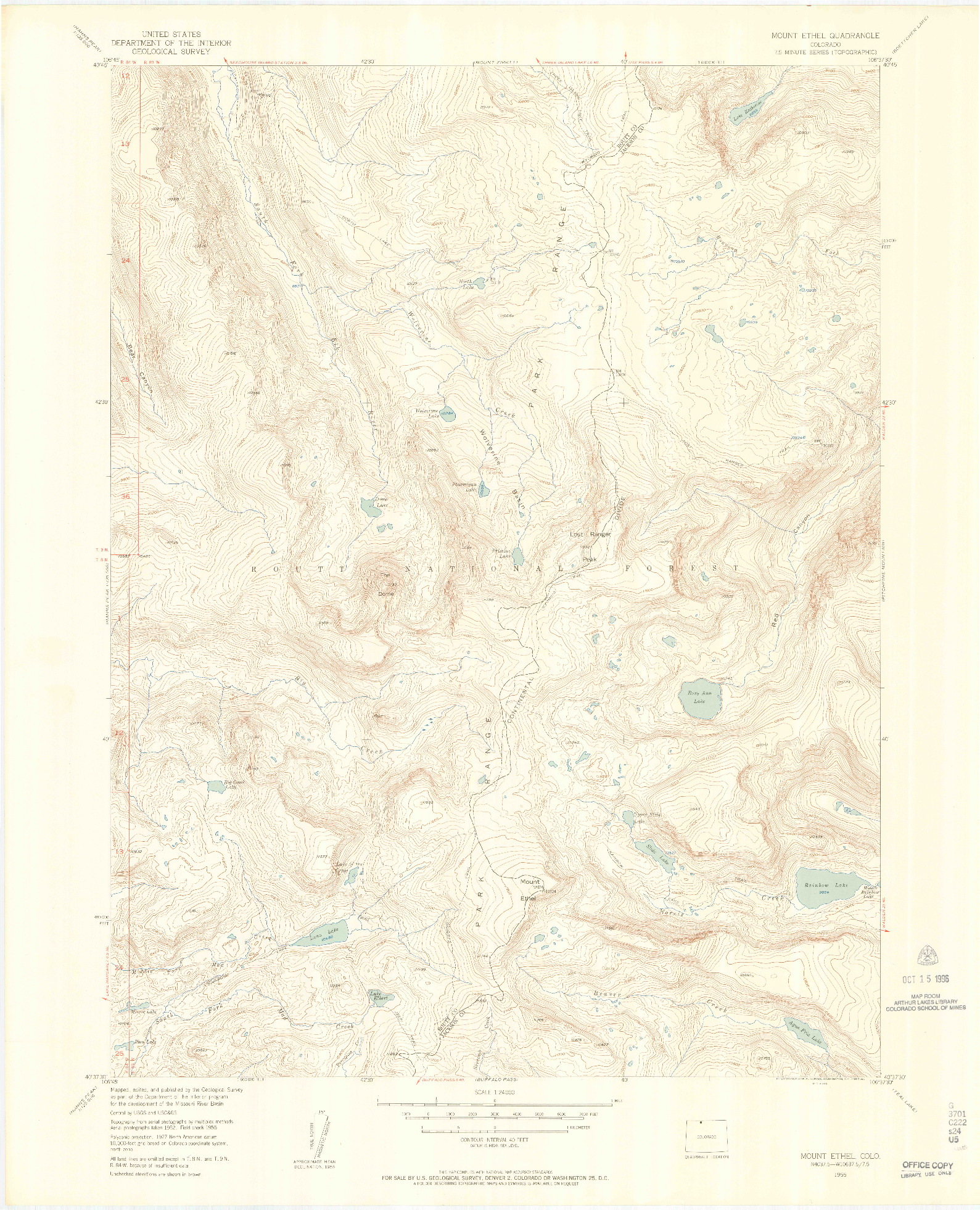 USGS 1:24000-SCALE QUADRANGLE FOR MOUNT ETHEL, CO 1955
