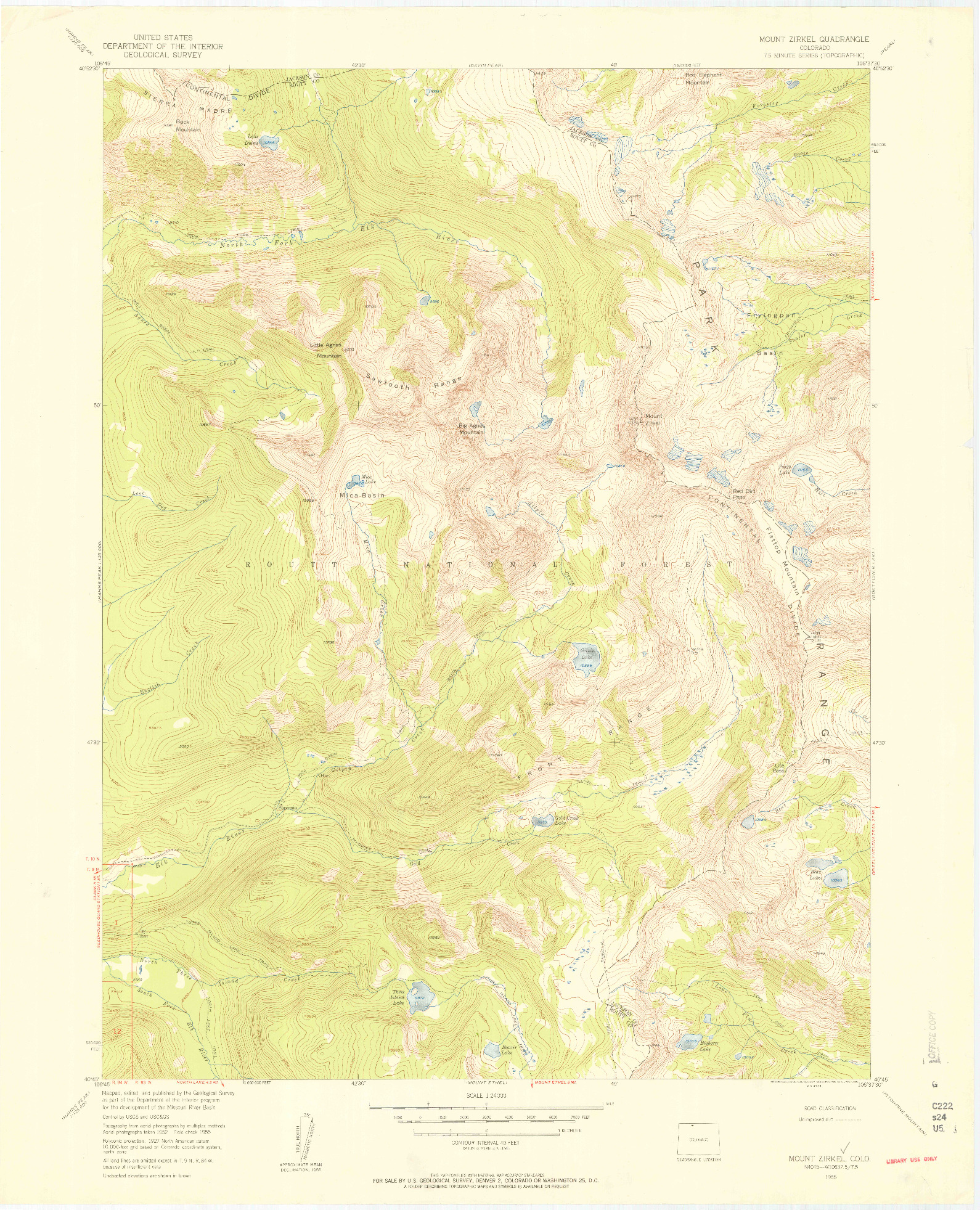 USGS 1:24000-SCALE QUADRANGLE FOR MOUNT ZIRKEL, CO 1955