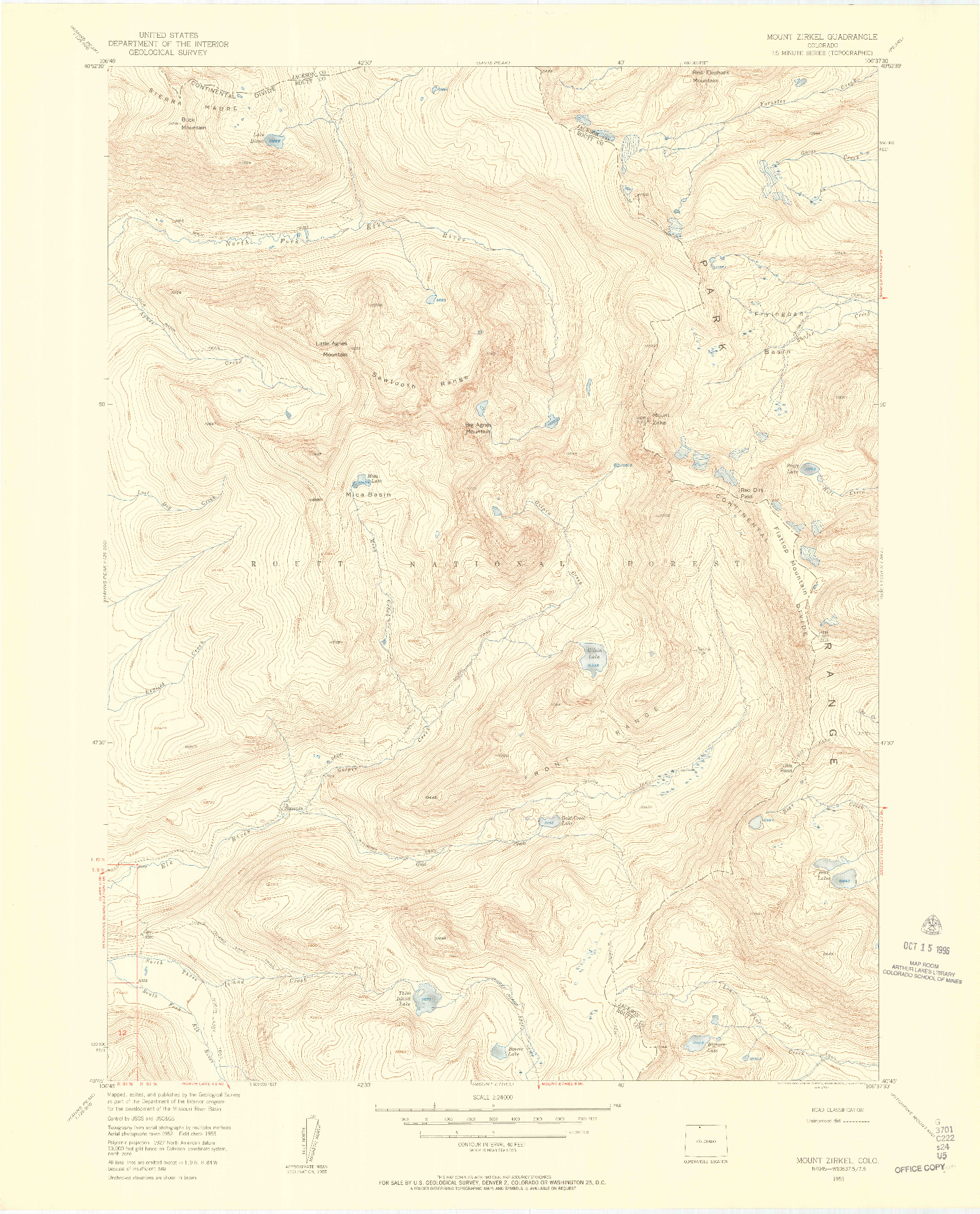 USGS 1:24000-SCALE QUADRANGLE FOR MOUNT ZIRKEL, CO 1955