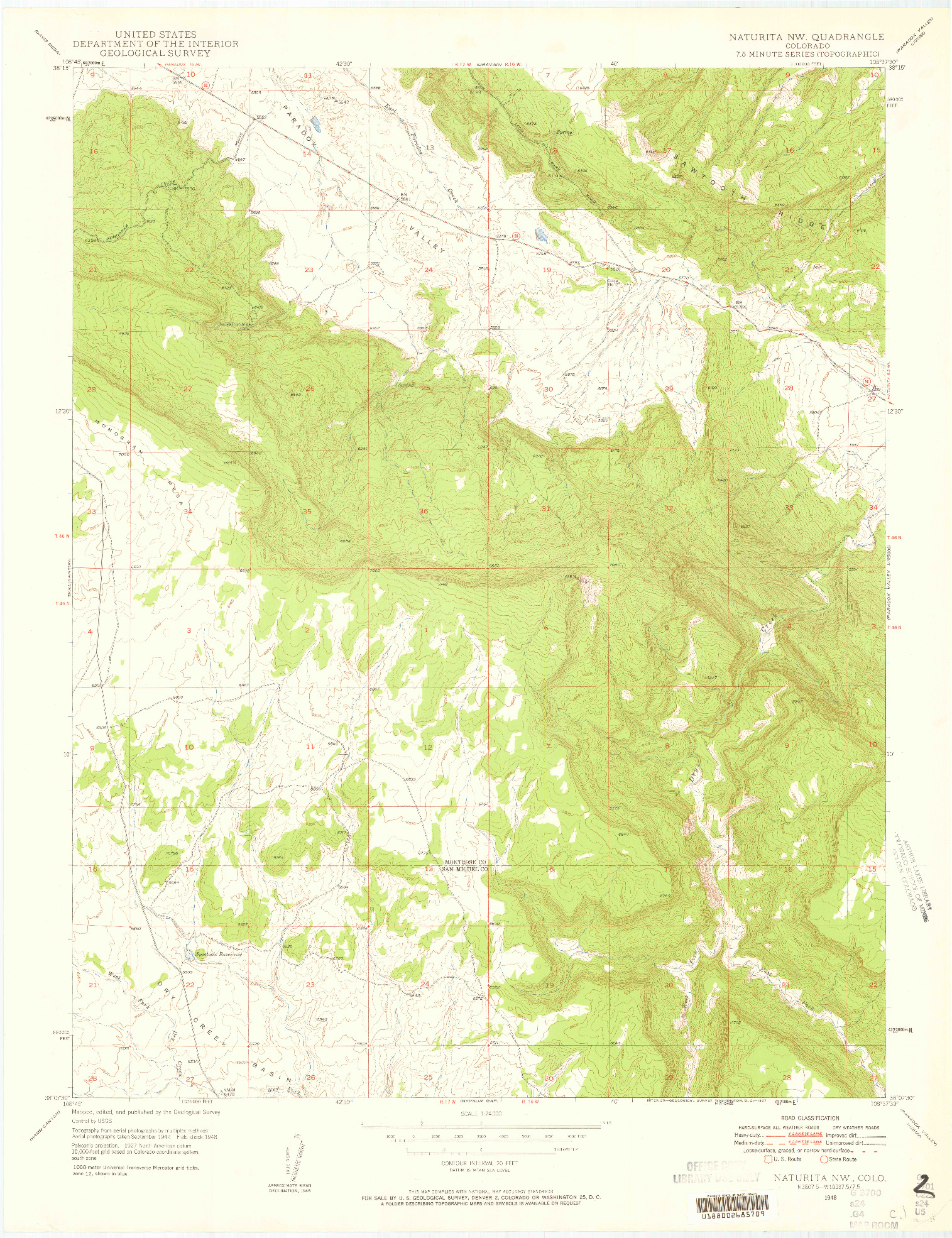 USGS 1:24000-SCALE QUADRANGLE FOR NATURITA NW, CO 1948