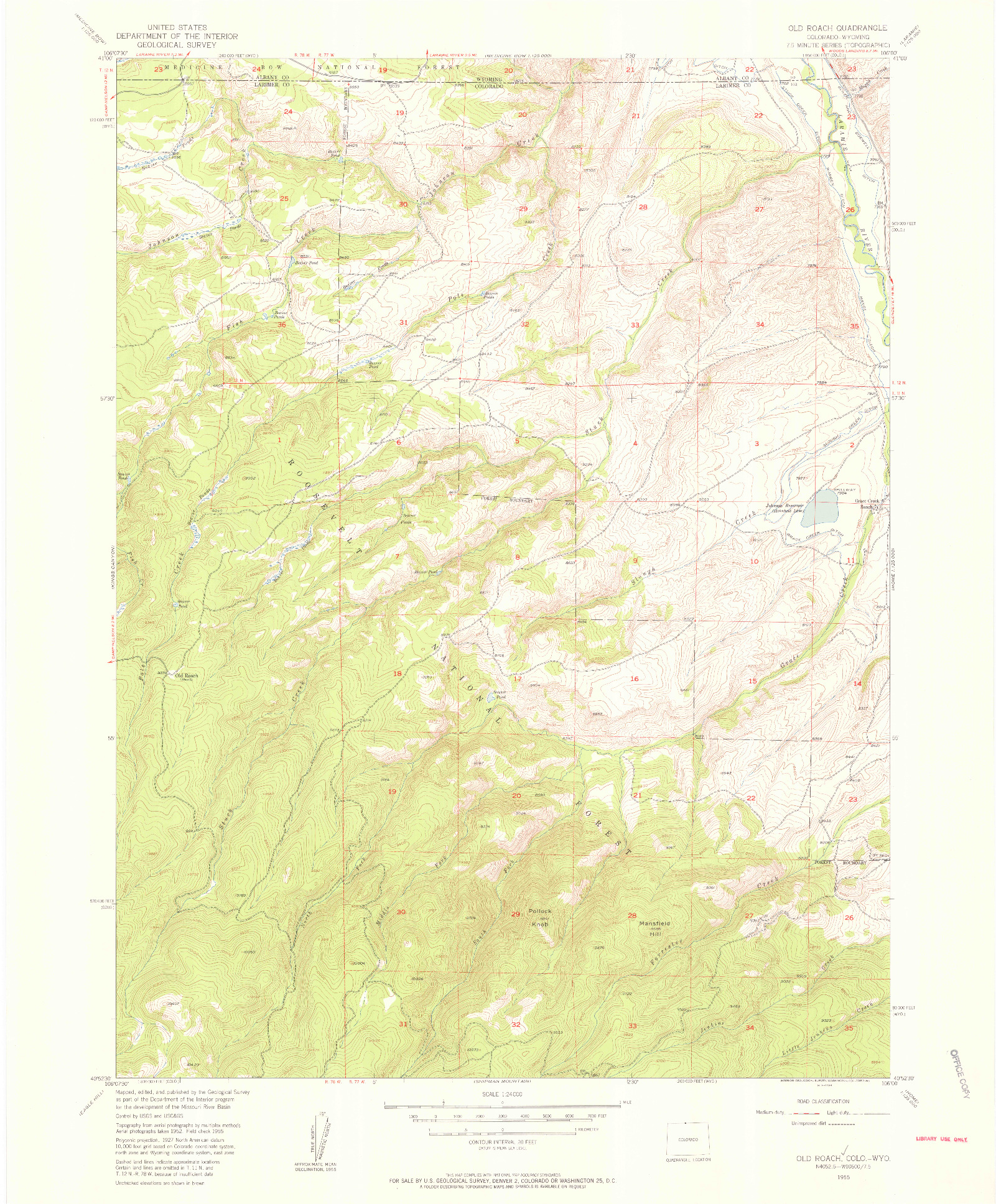 USGS 1:24000-SCALE QUADRANGLE FOR OLD ROACH, CO 1955