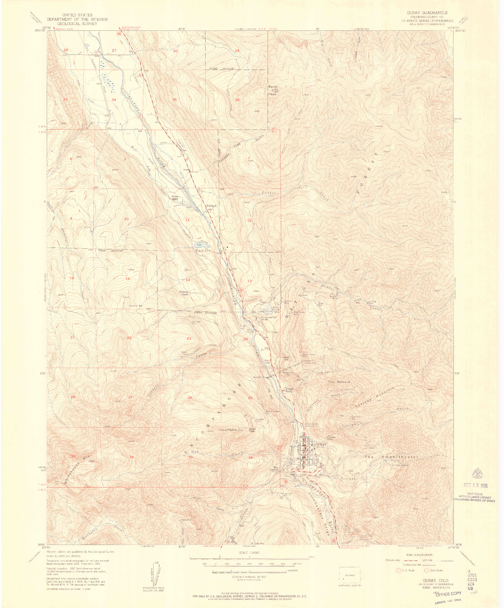 USGS 1:24000-SCALE QUADRANGLE FOR OURAY, CO 1955