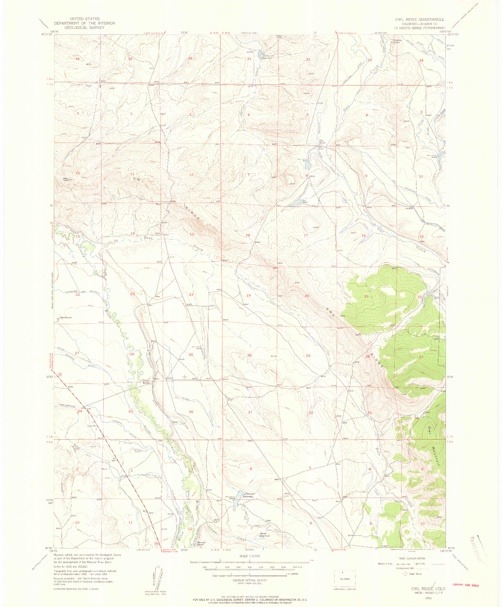 USGS 1:24000-SCALE QUADRANGLE FOR OWL RIDGE, CO 1955