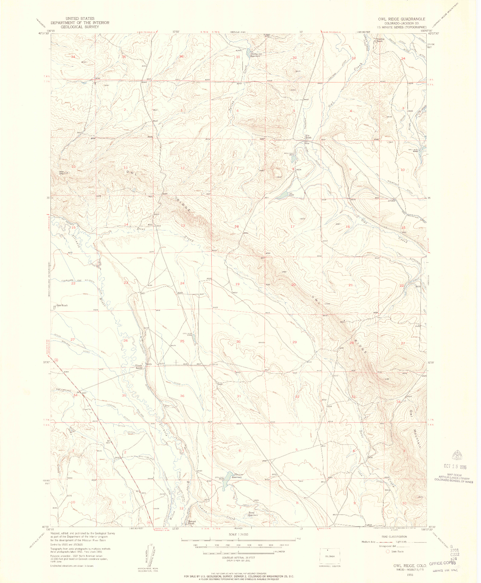 USGS 1:24000-SCALE QUADRANGLE FOR OWL RIDGE, CO 1955