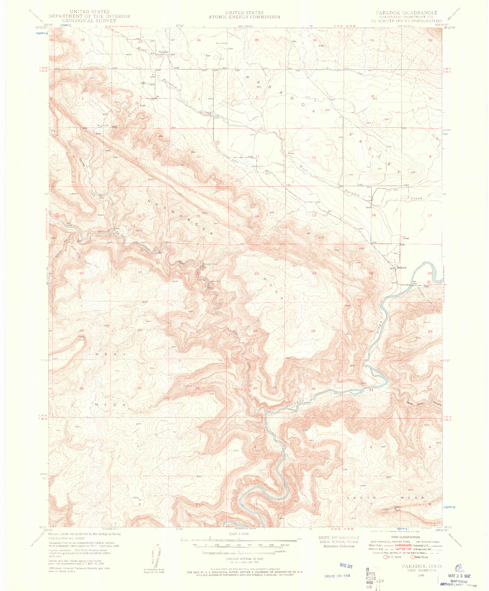 USGS 1:24000-SCALE QUADRANGLE FOR PARADOX, CO 1948