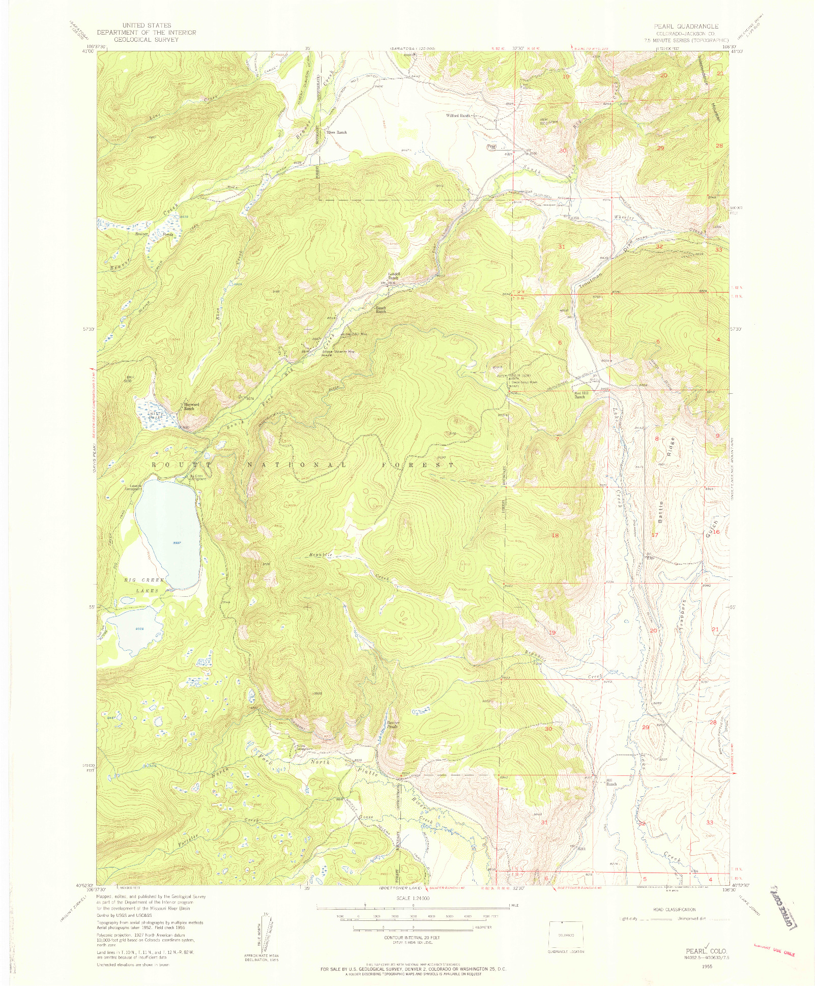 USGS 1:24000-SCALE QUADRANGLE FOR PEARL, CO 1955