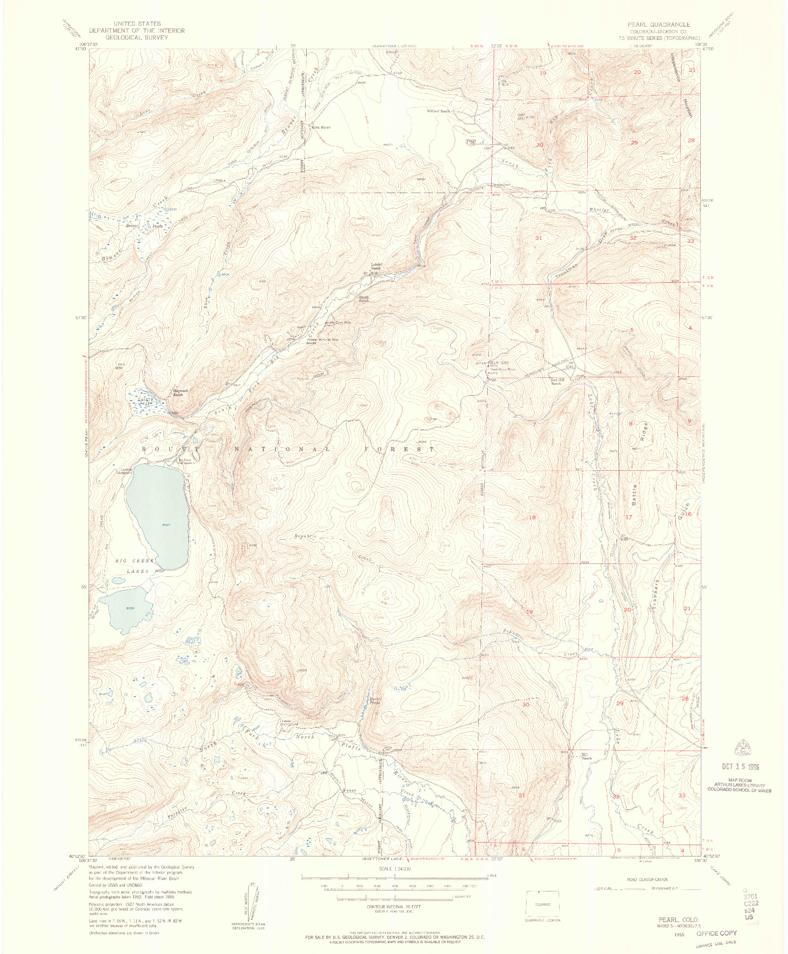USGS 1:24000-SCALE QUADRANGLE FOR PEARL, CO 1955