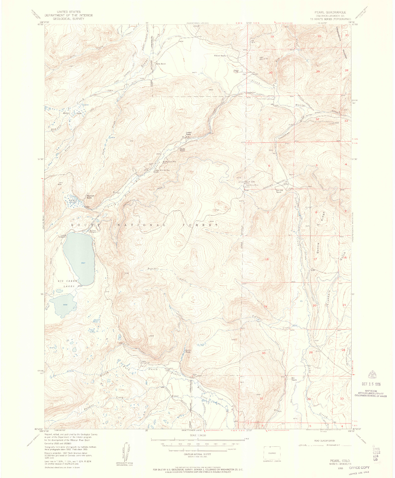 USGS 1:24000-SCALE QUADRANGLE FOR PEARL, CO 1955