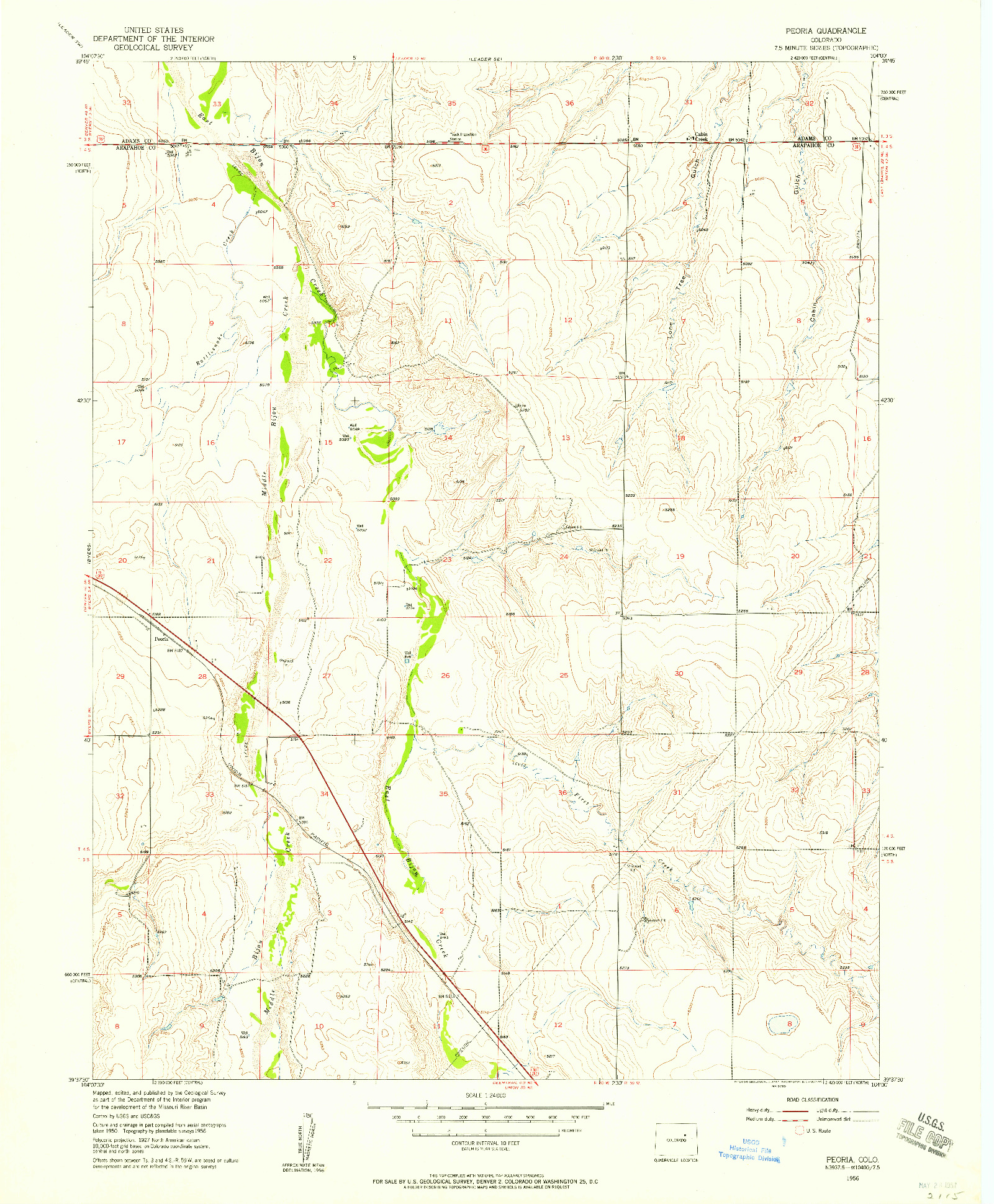 USGS 1:24000-SCALE QUADRANGLE FOR PEORIA, CO 1956