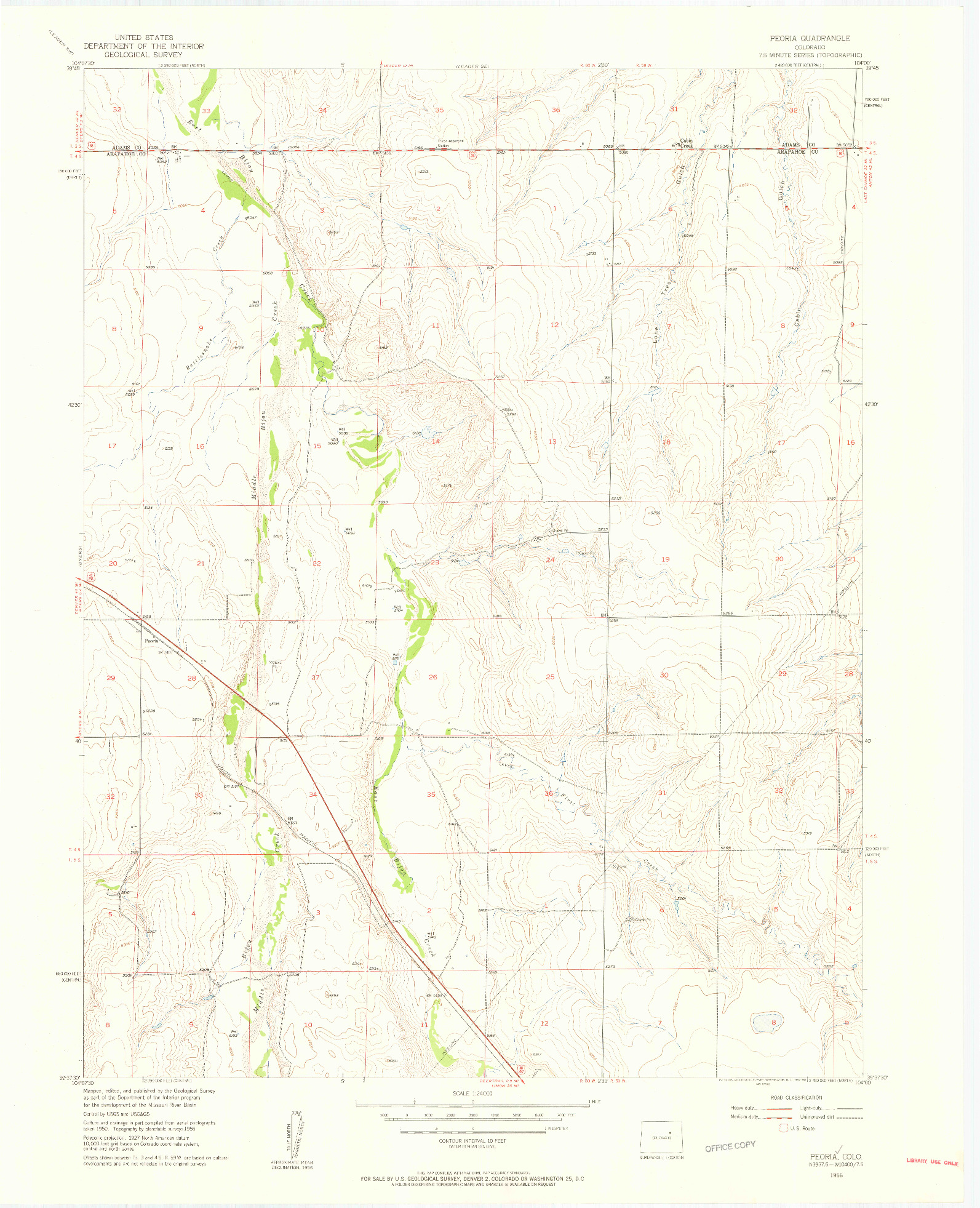 USGS 1:24000-SCALE QUADRANGLE FOR PEORIA, CO 1956