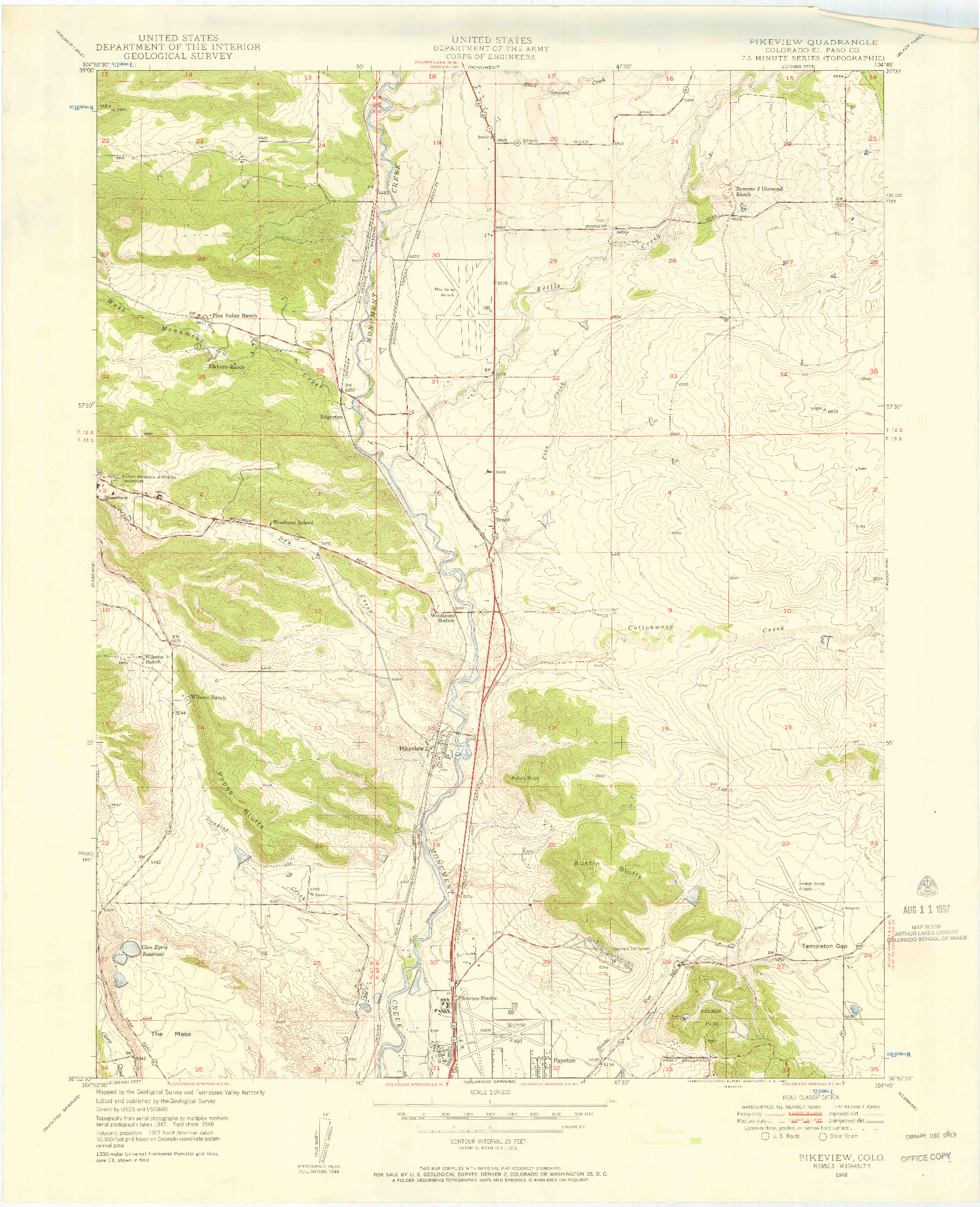 USGS 1:24000-SCALE QUADRANGLE FOR PIKEVIEW, CO 1948