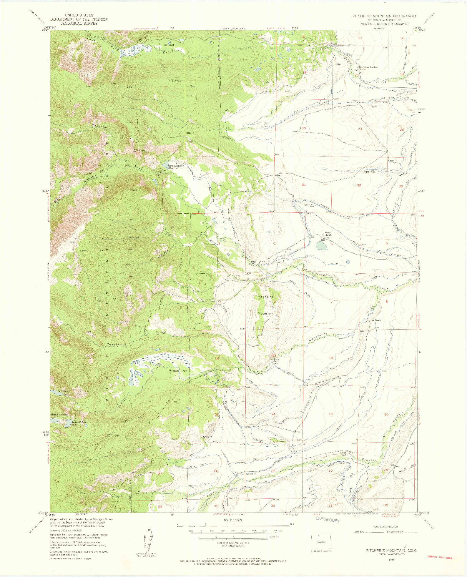 USGS 1:24000-SCALE QUADRANGLE FOR PITCHPINE MOUNTAIN, CO 1955