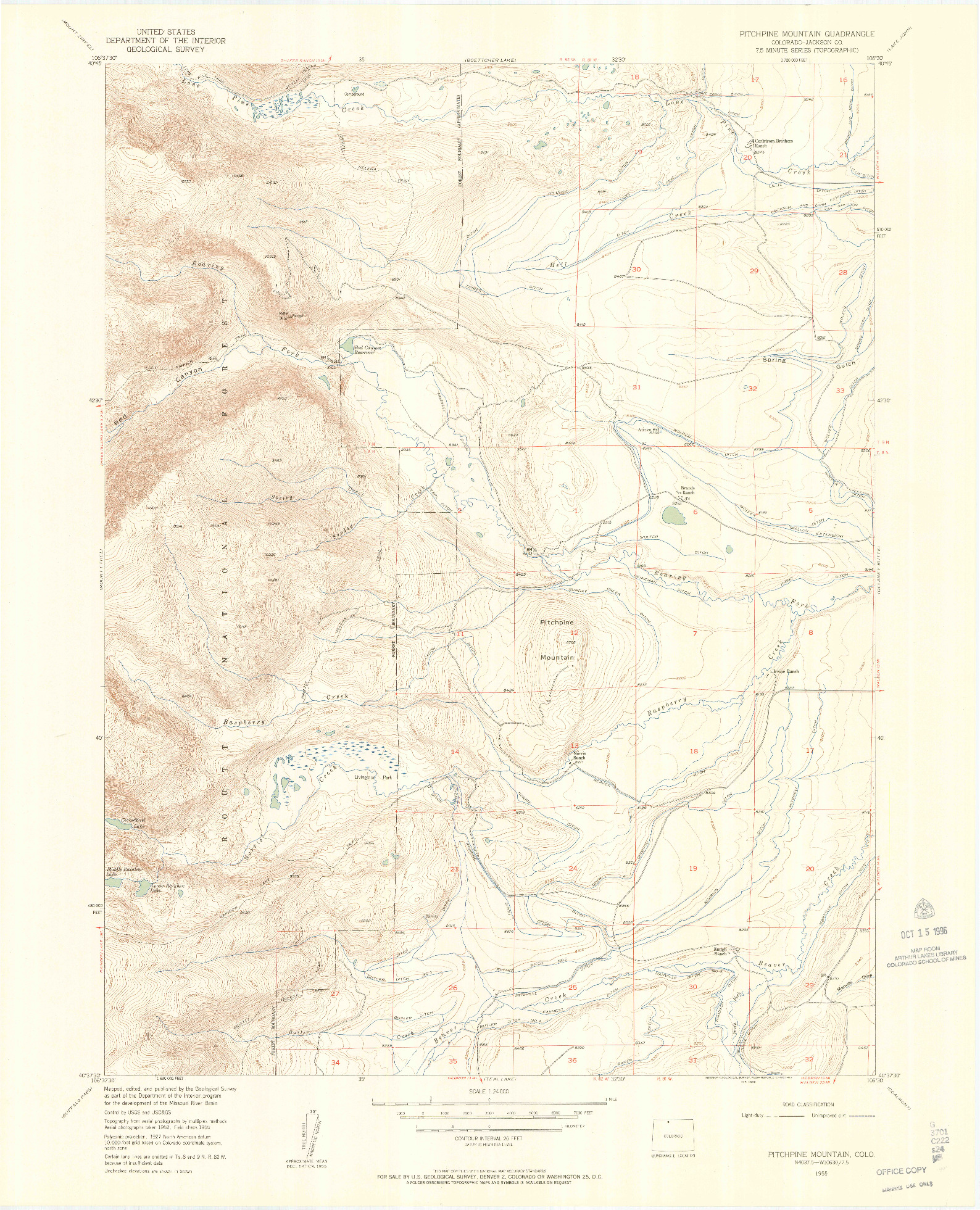 USGS 1:24000-SCALE QUADRANGLE FOR PITCHPINE MOUNTAIN, CO 1955