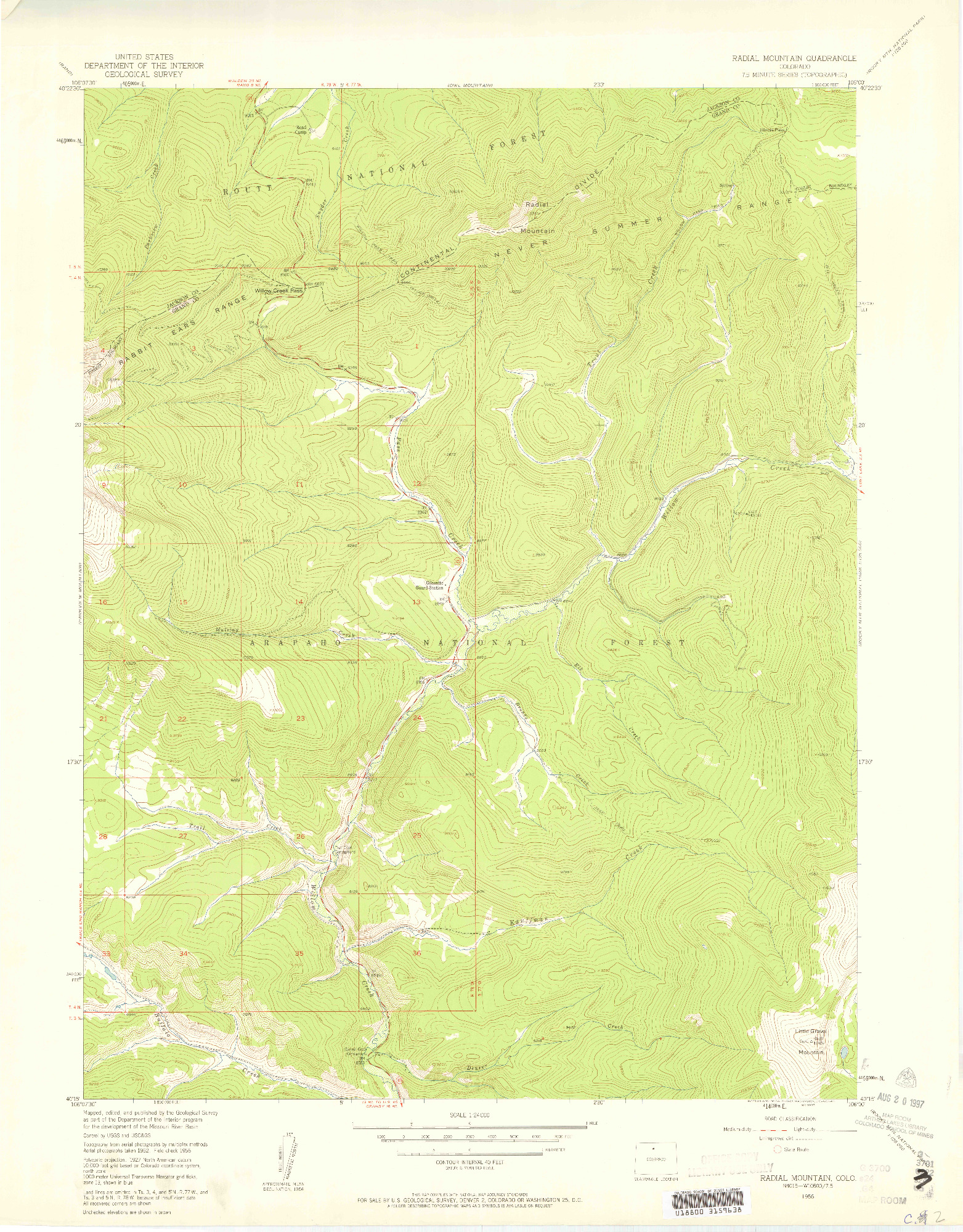 USGS 1:24000-SCALE QUADRANGLE FOR RADIAL MOUNTAIN, CO 1956