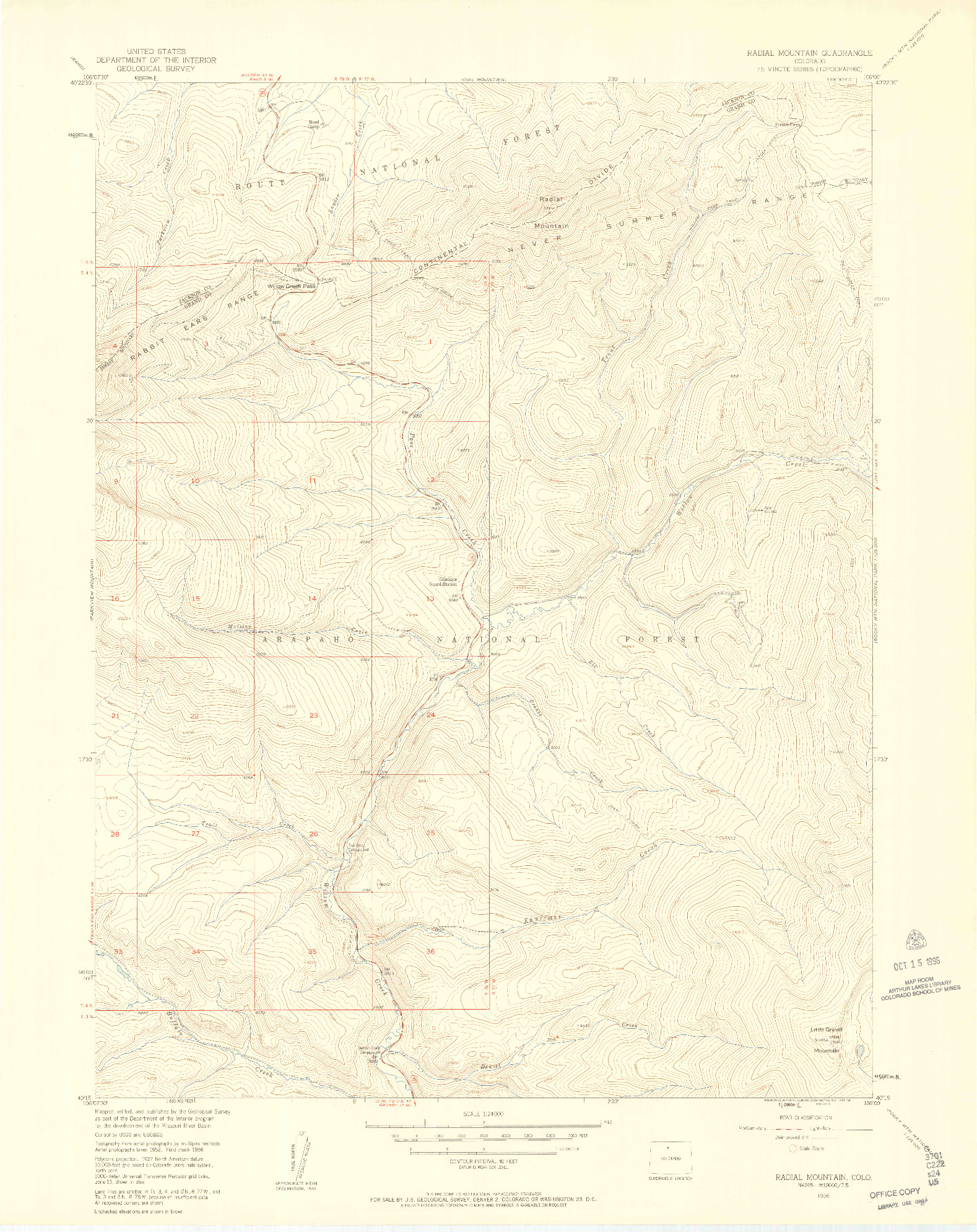 USGS 1:24000-SCALE QUADRANGLE FOR RADIAL MOUNTAIN, CO 1956