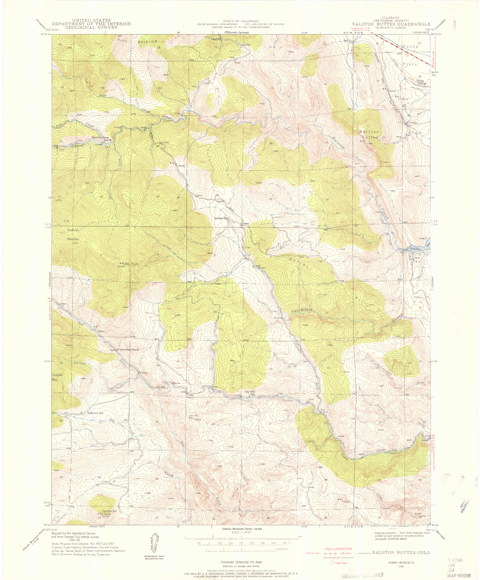 USGS 1:24000-SCALE QUADRANGLE FOR RALSTON BUTTES, CO 1942