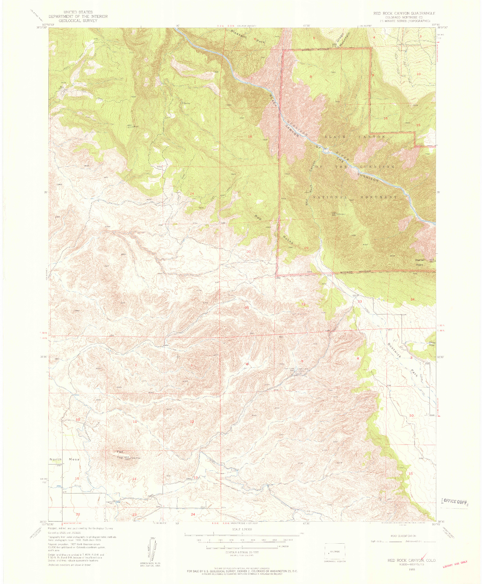 USGS 1:24000-SCALE QUADRANGLE FOR RED ROCK CANYON, CO 1955