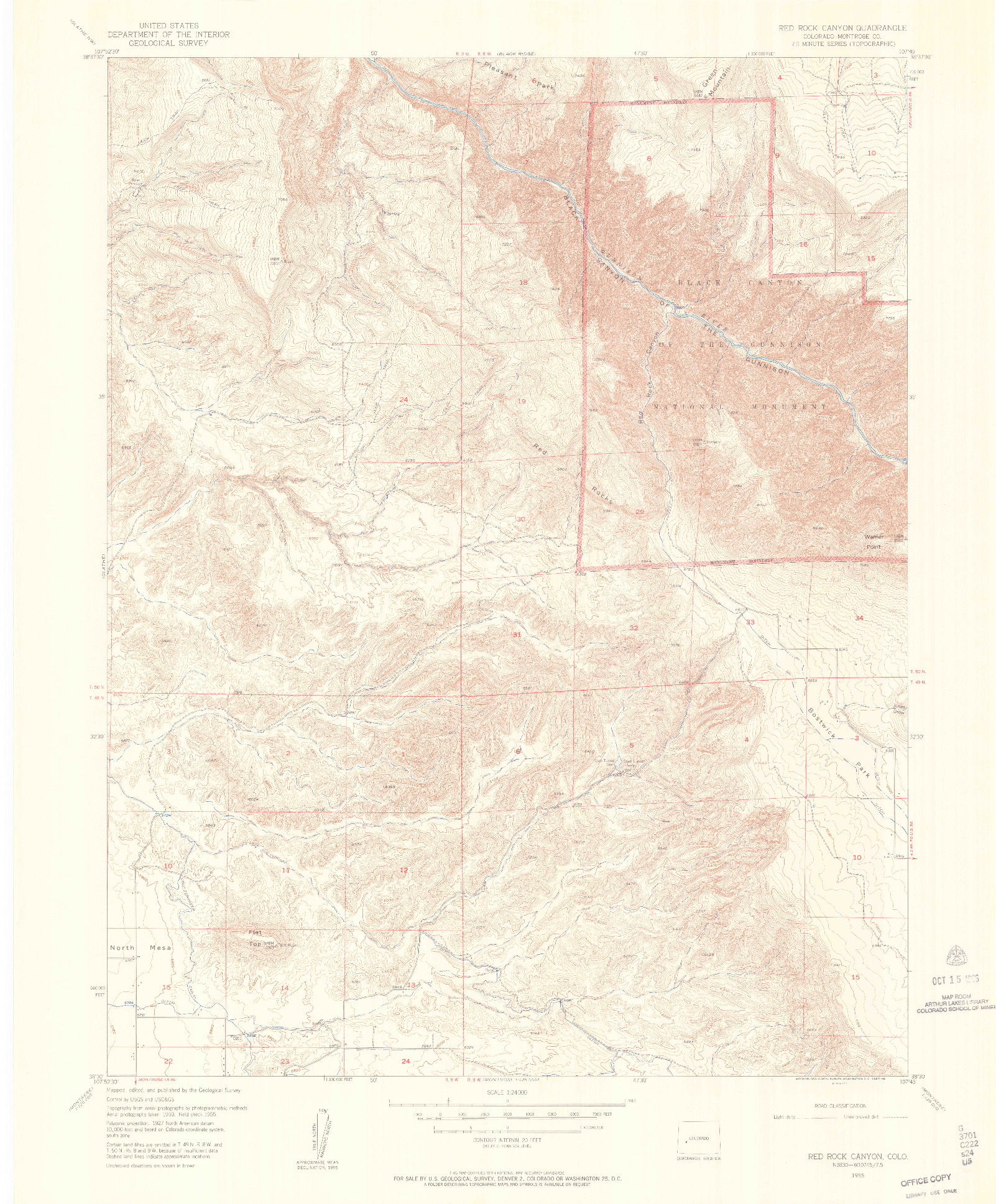 USGS 1:24000-SCALE QUADRANGLE FOR RED ROCK CANYON, CO 1955