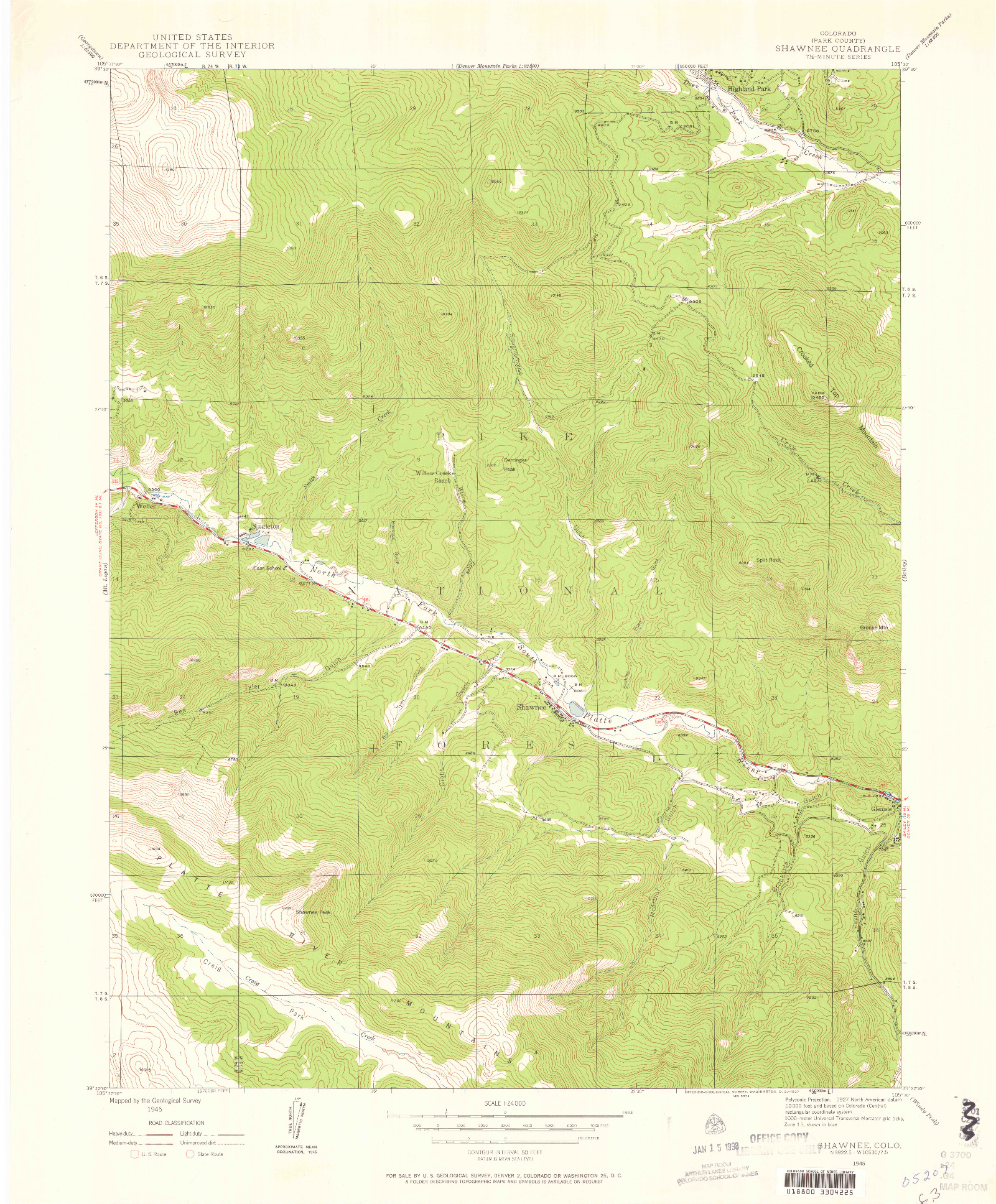 USGS 1:24000-SCALE QUADRANGLE FOR SHAWNEE, CO 1945