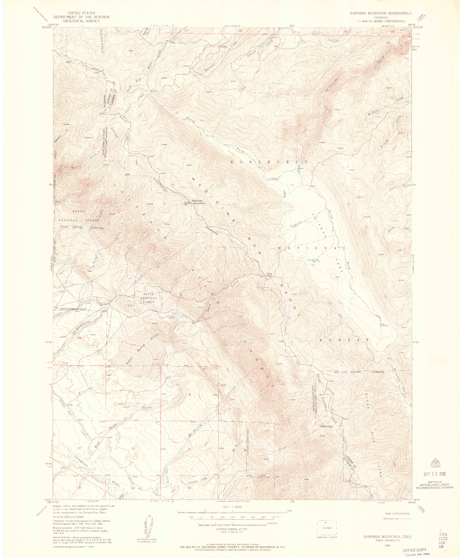 USGS 1:24000-SCALE QUADRANGLE FOR SHIPMAN MOUNTAIN, CO 1955