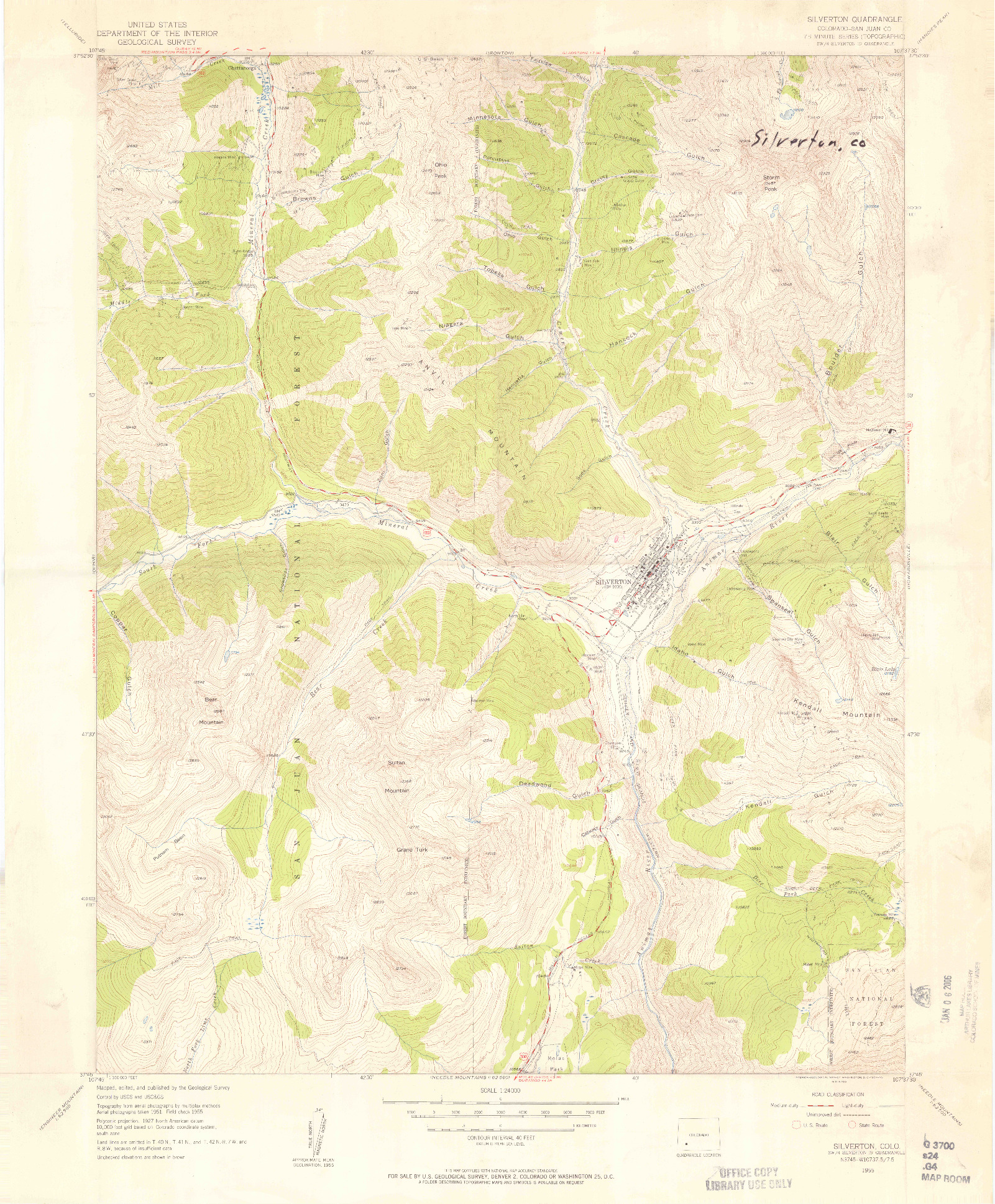 USGS 1:24000-SCALE QUADRANGLE FOR SILVERTON, CO 1955